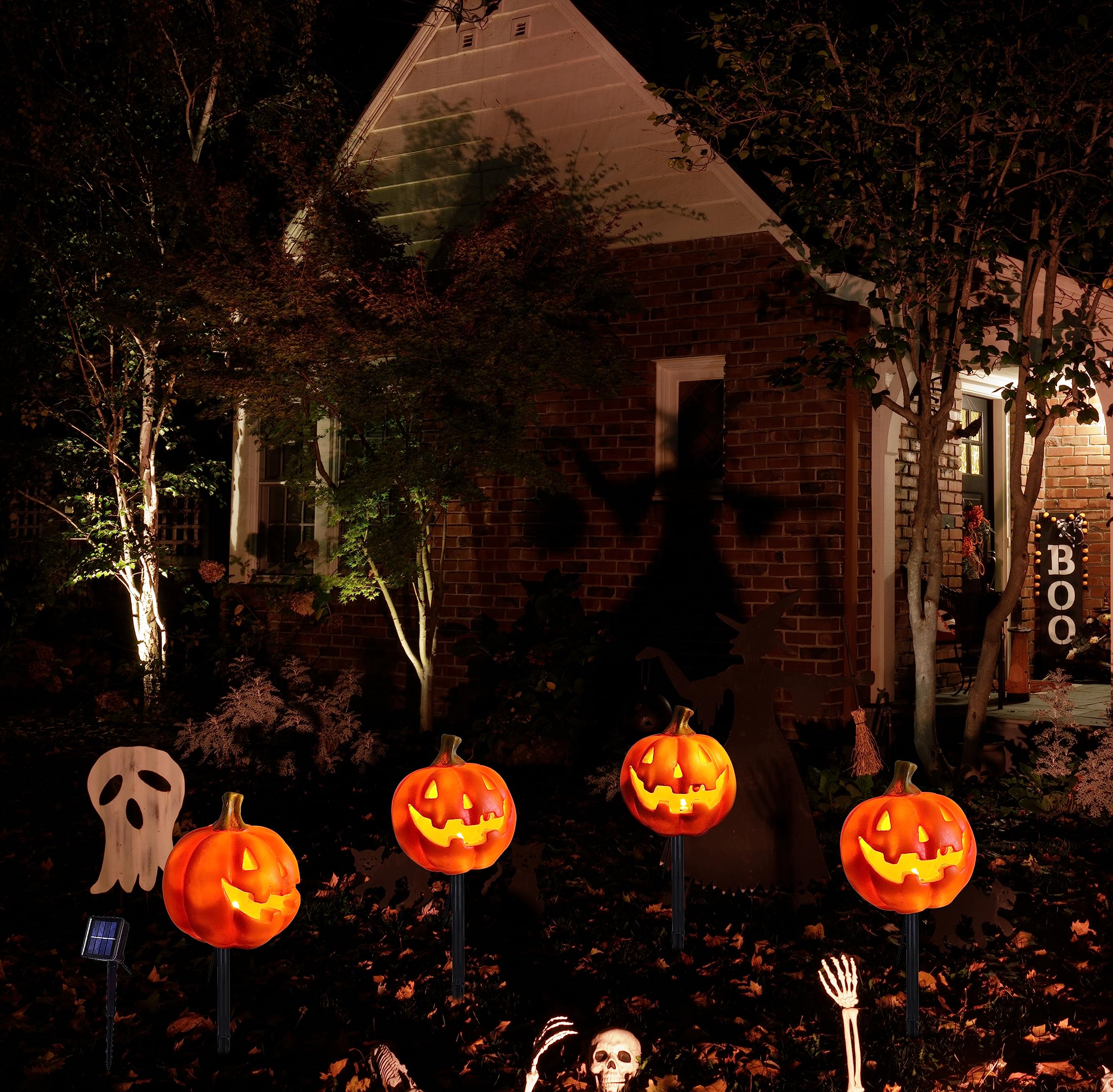 Halloween Solar Pumpkin Lights - 4 Pack Outdoor Decor for Walkway