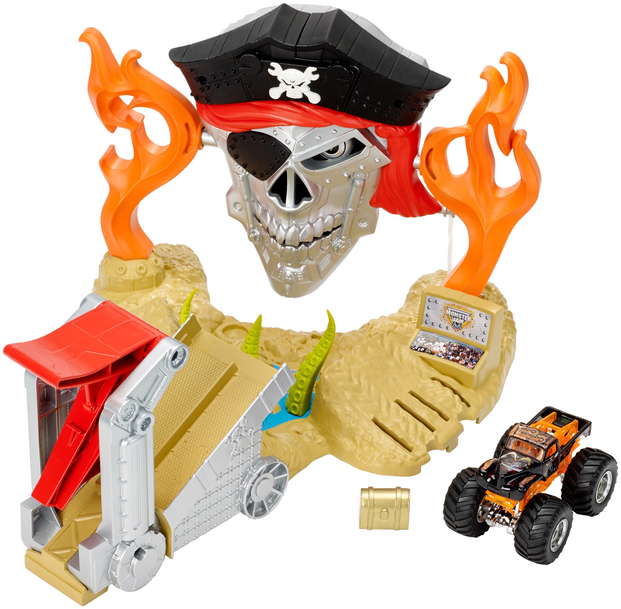 Hot Wheels Splash Rides Monster Jam Pirate Takedown Play Set - Water Racing Toy Cars for Kids - Perfect for Bath Time, Pool Play & Outdoor Water Adventures