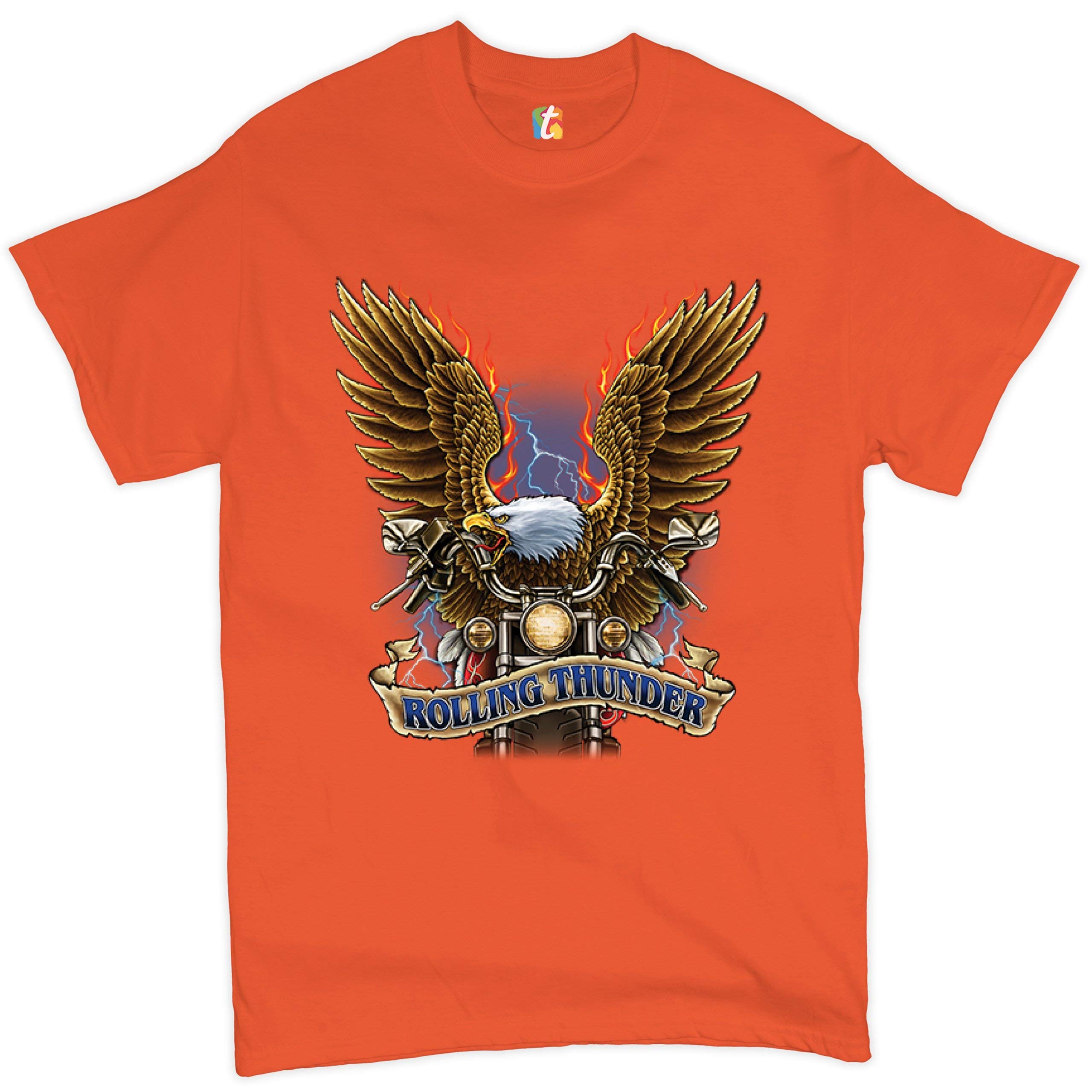 Rolling Thunder Biker T-Shirt for Men - Born to Be Wild Bald Eagle Design - Motorcycle Outlaw Tee - Perfect for Riding, Biker Events & Casual Wear