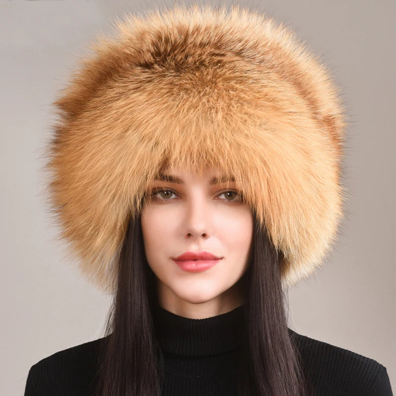 Women's Winter Bomber Hat - Genuine Natural Fox Fur Cap for Cold Weather, Outdoor Activities & Fashion | Cozy & Stylish for Skiing, Snowboarding & Winter Travel