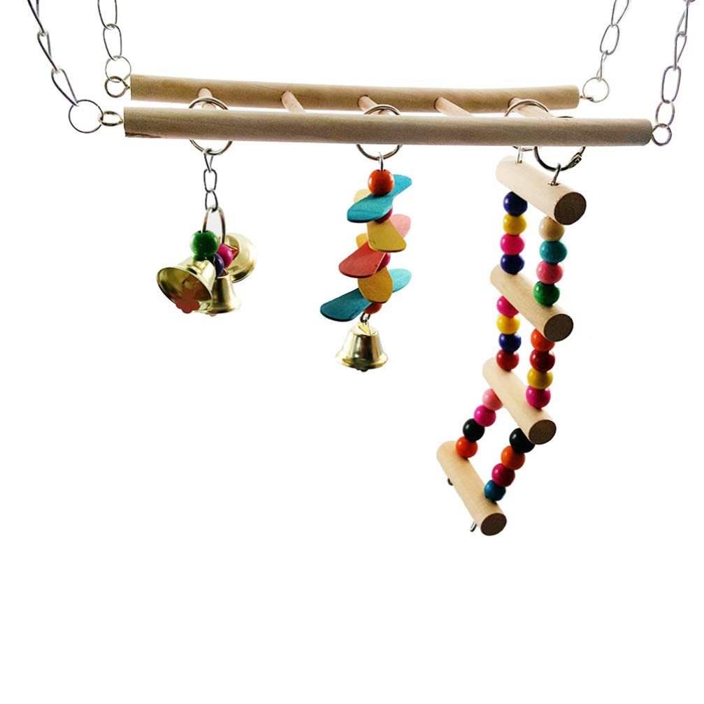 VILLCASE Wooden Parrot Toys for Small Birds - Chewable Parakeet Cage Accessories with Bamboo Swing, Stair Stand & Hammock | Perfect for Cockatiels, Lovebirds & Conures in Bird Cages - Stimulating Play & Exercise Toys