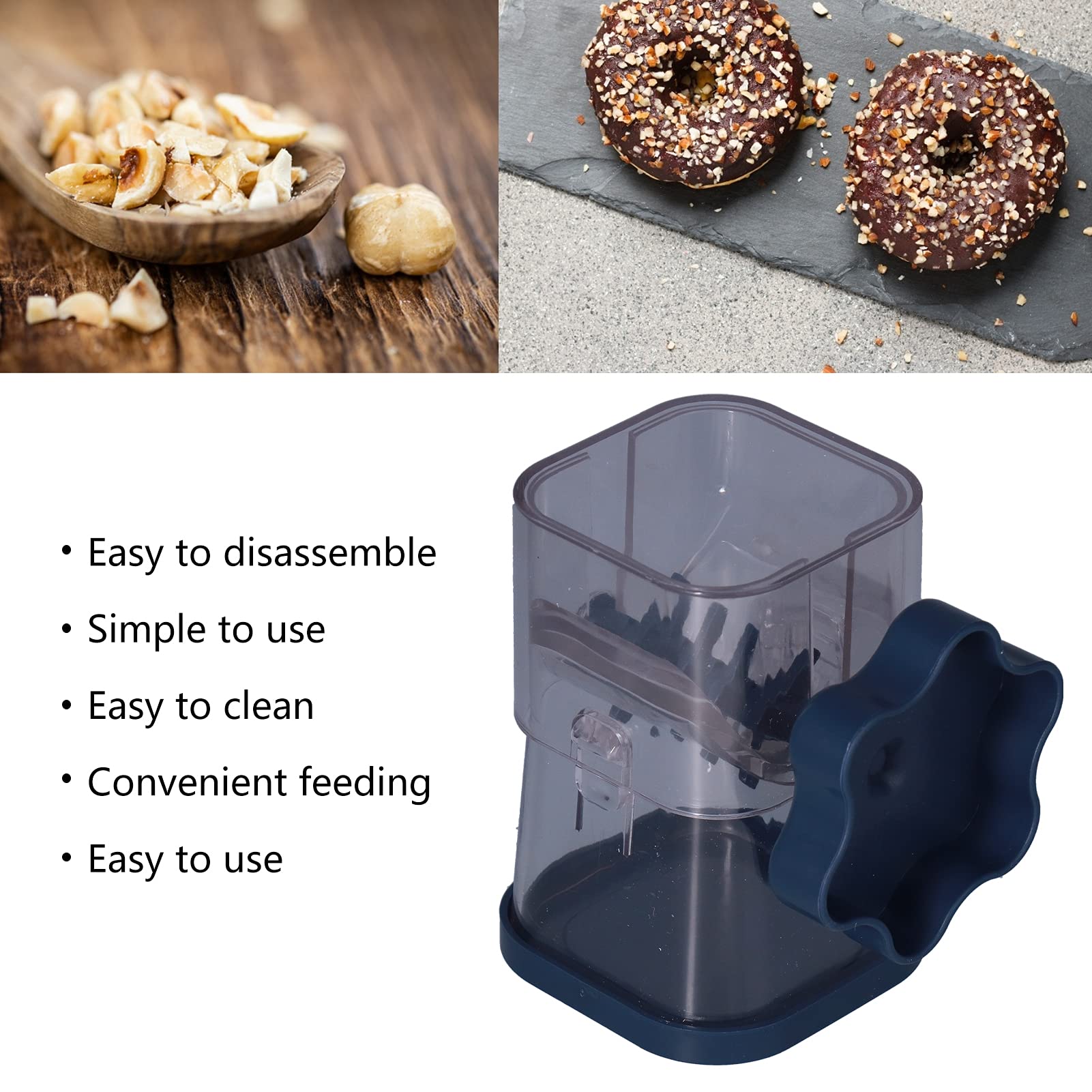 OUKENS Manual Nut Chopper Grinder - Easy to Clean Hand Crank for Almonds, Hazelnuts, Pecans (Navy Blue) | Perfect for Baking, Cooking & Meal Prep