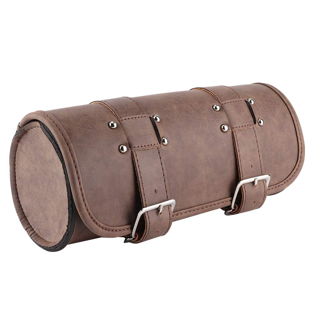 KIMISS Motorcycle Tool Bag - Brown PU Saddlebag for Riding Gear Storage