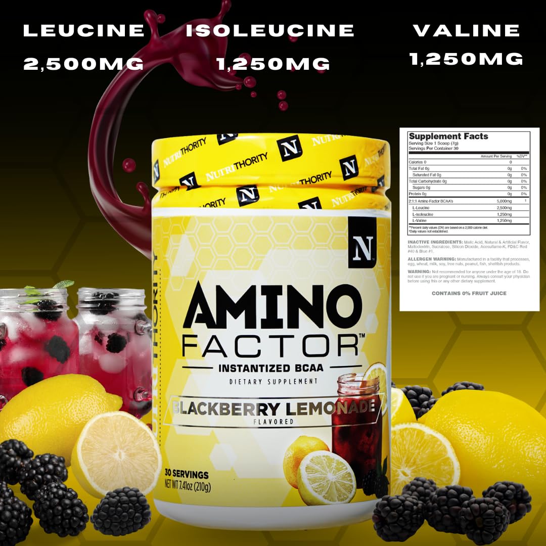 Amino Factor Instantized BCAAs Gummy - Sugar Free Branched Chain Amino Acid Supplement for Workout Recovery (30 Servings) | Improve Muscle Growth, Hydration & Endurance - Perfect for Gym, Running & Fitness Training