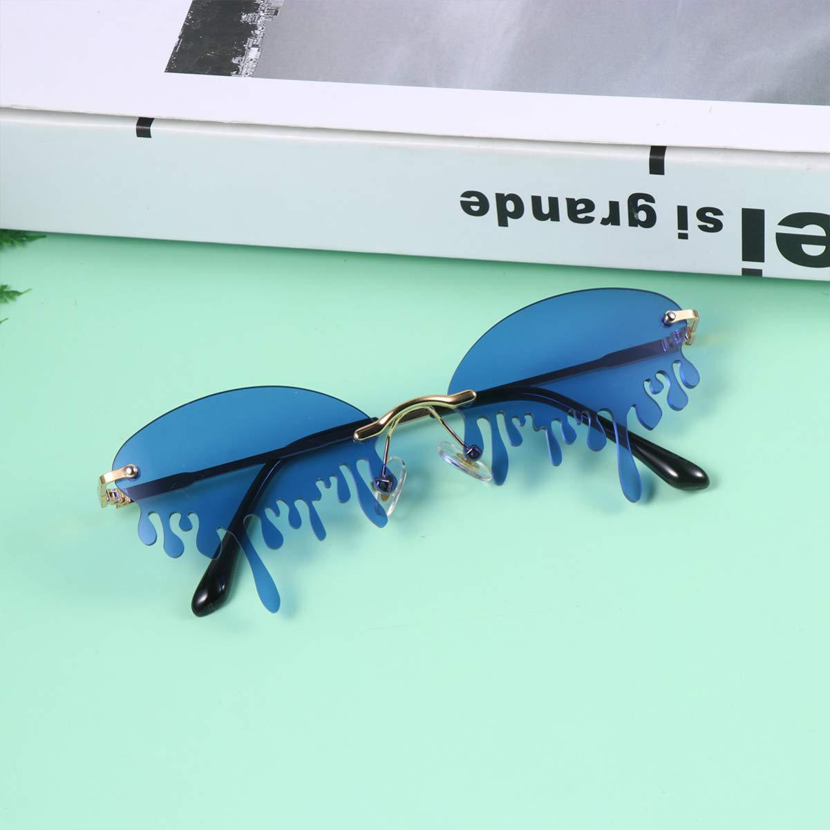 VALICLUD Fashion Rimless Teardrop Sunglasses for Women - Trendy Cat Eye Sunglasses with UV Protection - Perfect for Beach, Driving & Outdoor Activities