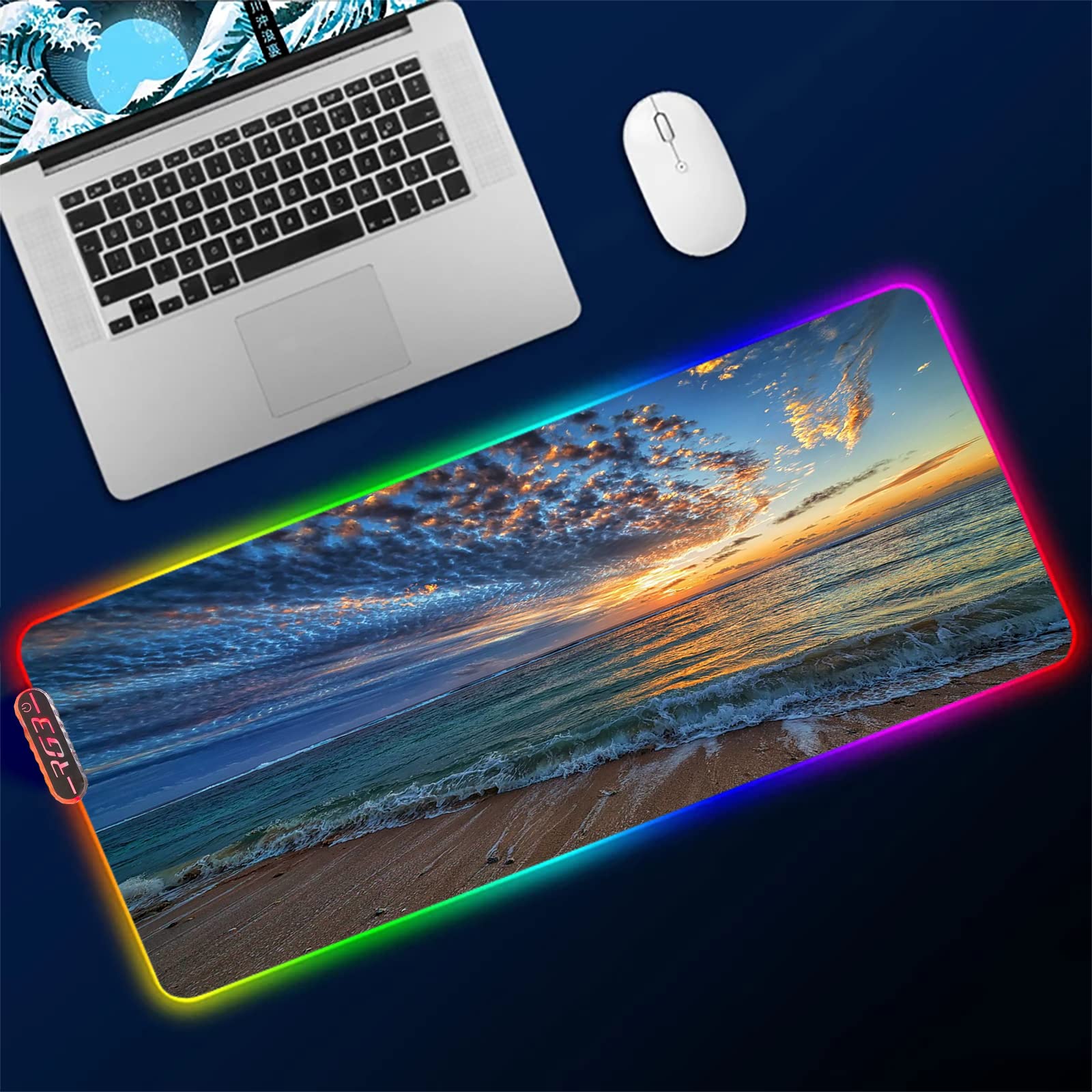 RGB Gaming Mouse Pad Large 35.4x15.7in - Non-Slip Rubber Base LED Mouse Mat for PC, Computer, Laptop - Perfect for Gaming, Office Work & Home Desk Setup (400x900mm)
