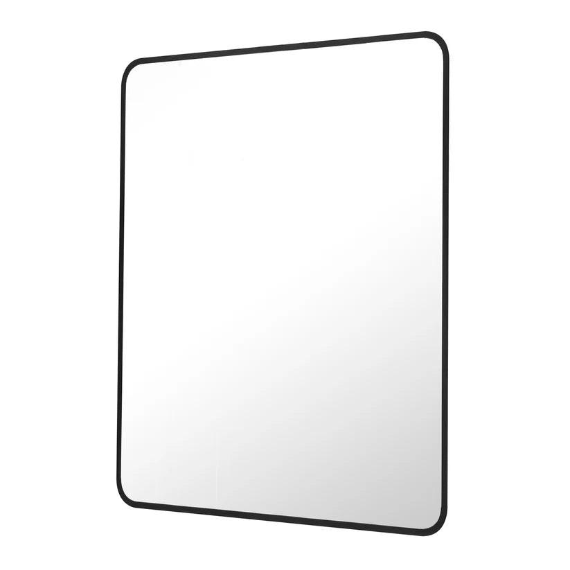Modern Black Aluminum Framed Wall Mirror - Sleek Soft Corner Design for Living Room, Bedroom & Bathroom Decor | Home & Office Interior Accent Mirror