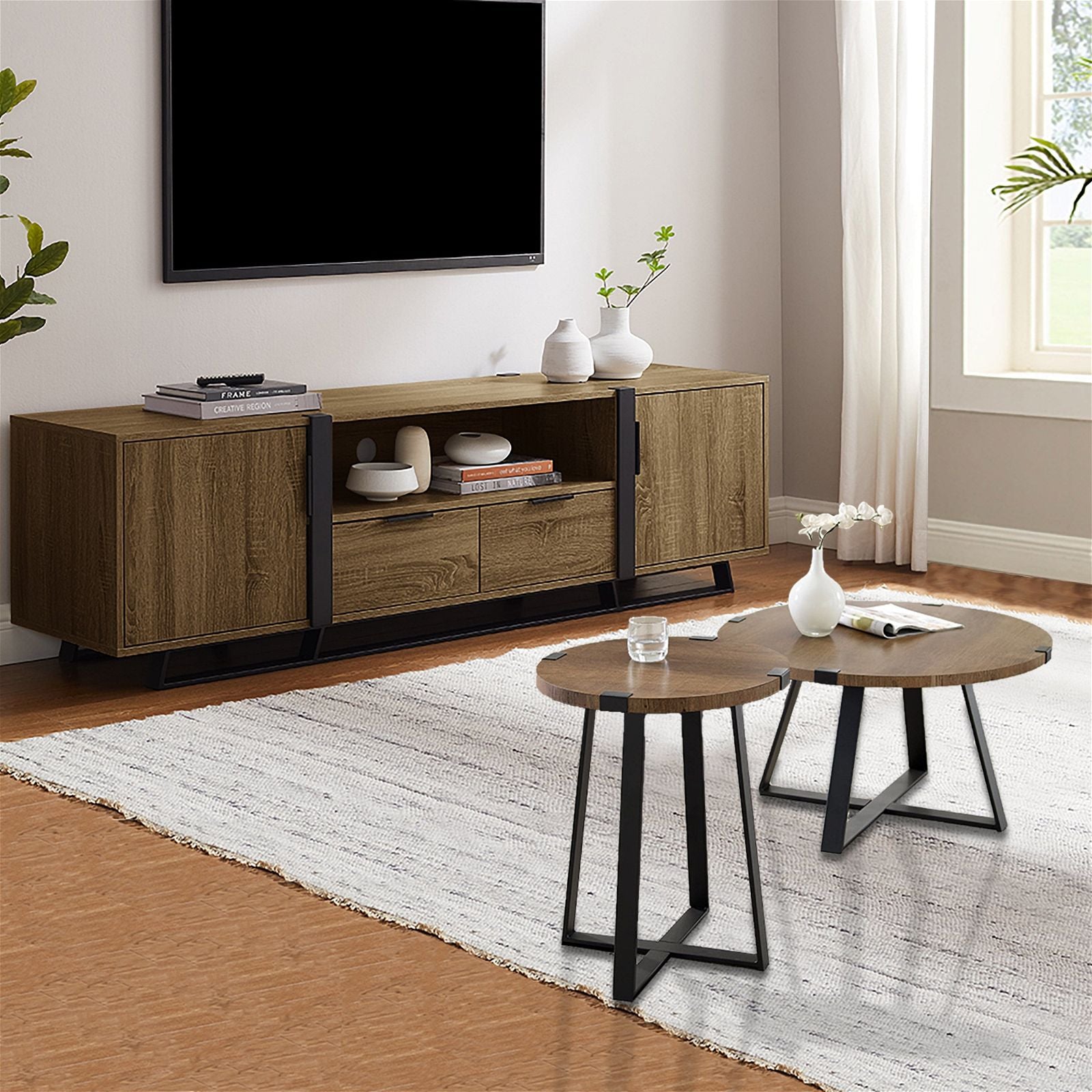 Criterion Dark Oak Capri Round End Table - Stylish Side Table for Living Room, Bedroom, or Office