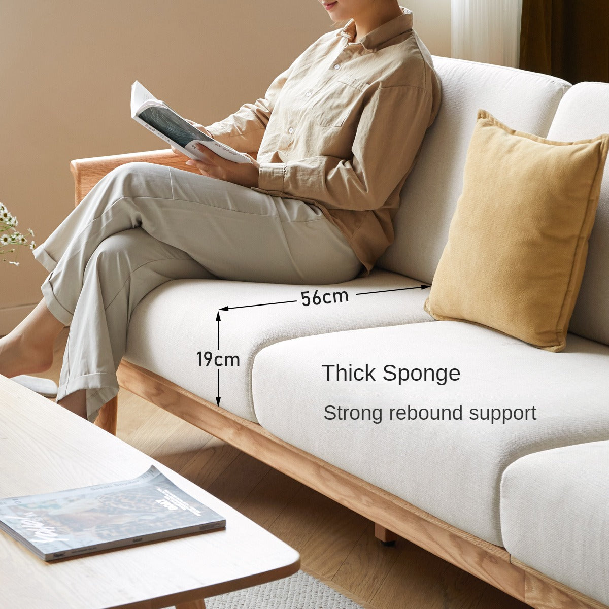 Oak Solid Wood Space-Saving Storage Sofa - Functional Multi-Purpose Sofa Bed with Hidden Storage for Small Apartments, Living Rooms & Guest Rooms