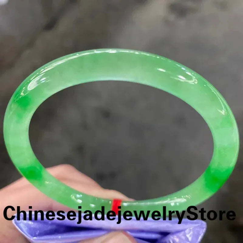 Natural Green Jadeite Bangle Bracelet for Women - Emerald Ice Floating Flower Round Jade Jewelry, Lucky Charm Gift for Girls & Women | Perfect for Weddings, Parties & Everyday Elegance