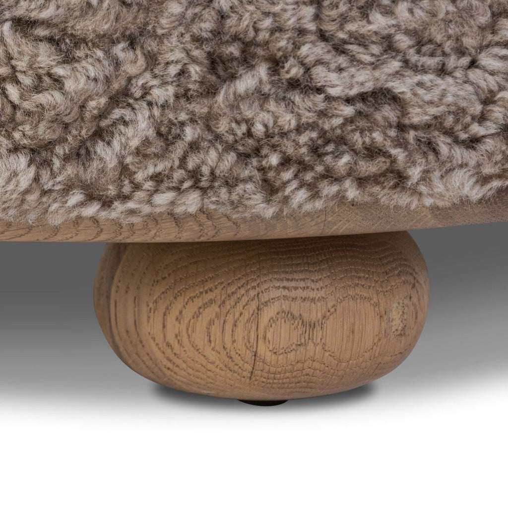 Bilbury Ottoman Taupe Shearling Footrest Stool - Soft Faux Fur Pouf for Living Room, Bedroom, and Nursery - Cozy Home Decor Accent