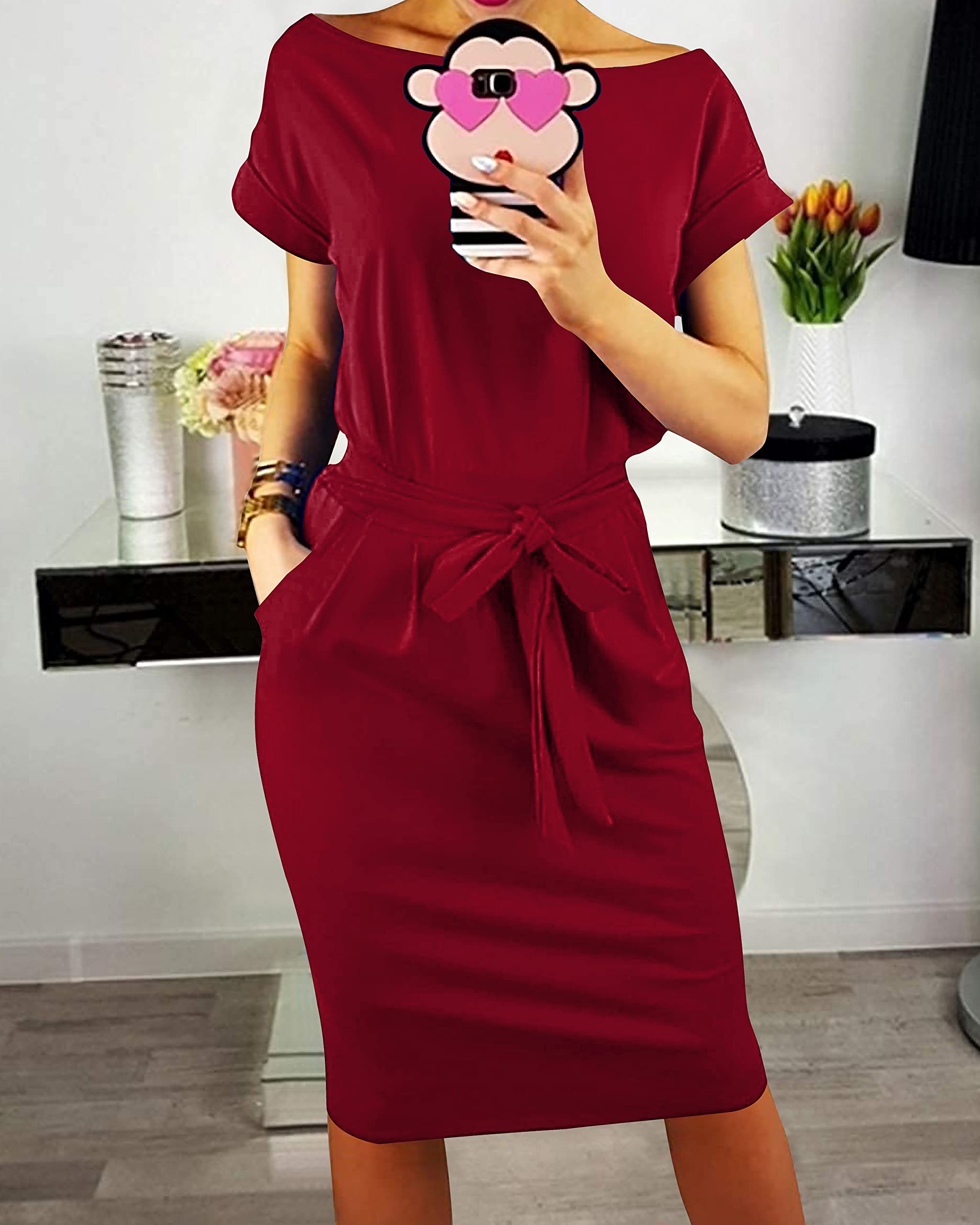 PRETTYGARDEN Women's Summer Striped T-Shirt Dress with Tie Waist & Pockets - Casual Office Wear, Beach Cover Up, Vacation Outfit