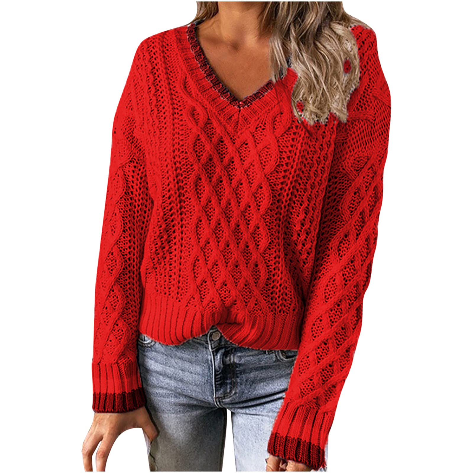 Women's Waffle Knit Henley Pullover Sweater - Loose Fit Long Sleeve Warm Sweatshirt Blouse | Casual Fall Winter Layering & Cozy Home Office Wear