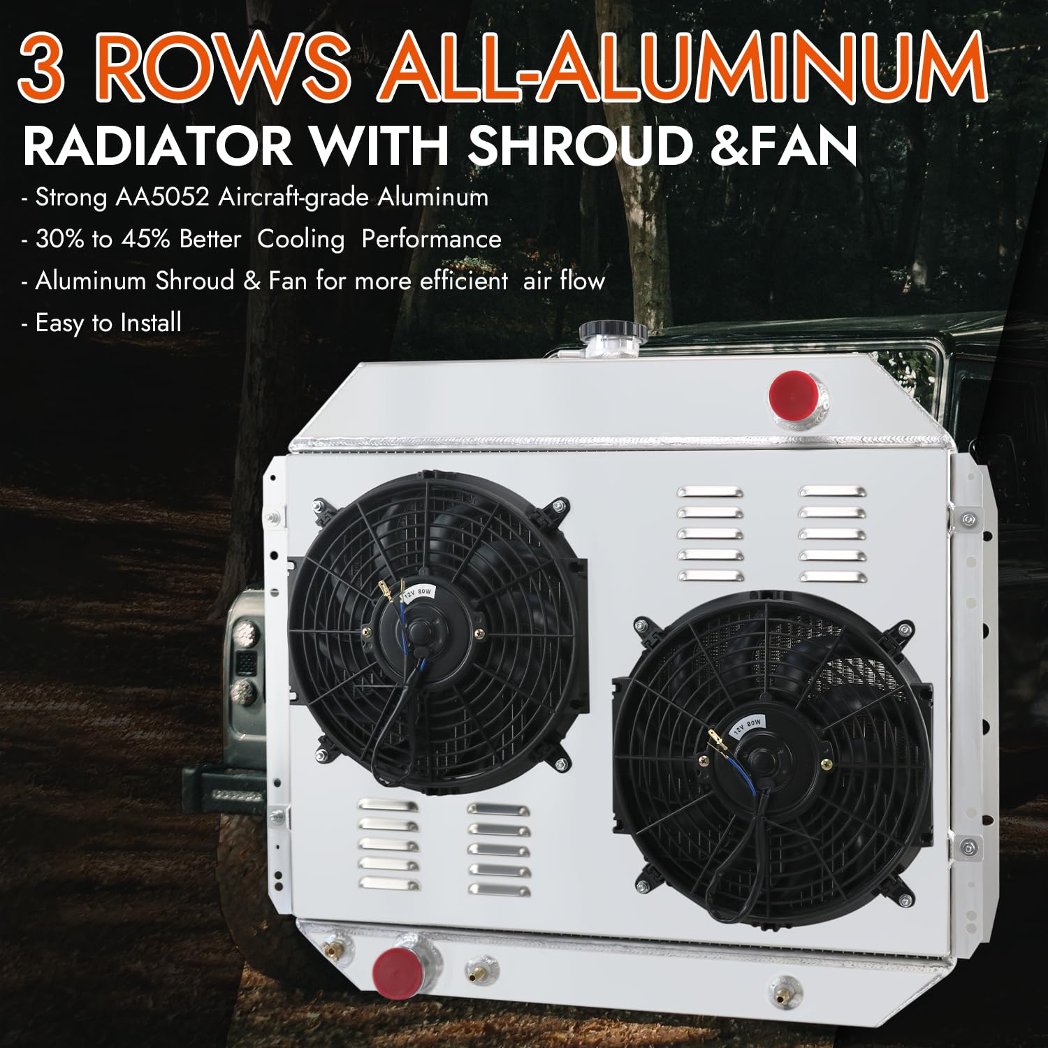All Aluminum Radiator for 1966-1979 Ford Bronco F100 F150 F250 F350 V8 Engine - 3 Row Core with 12