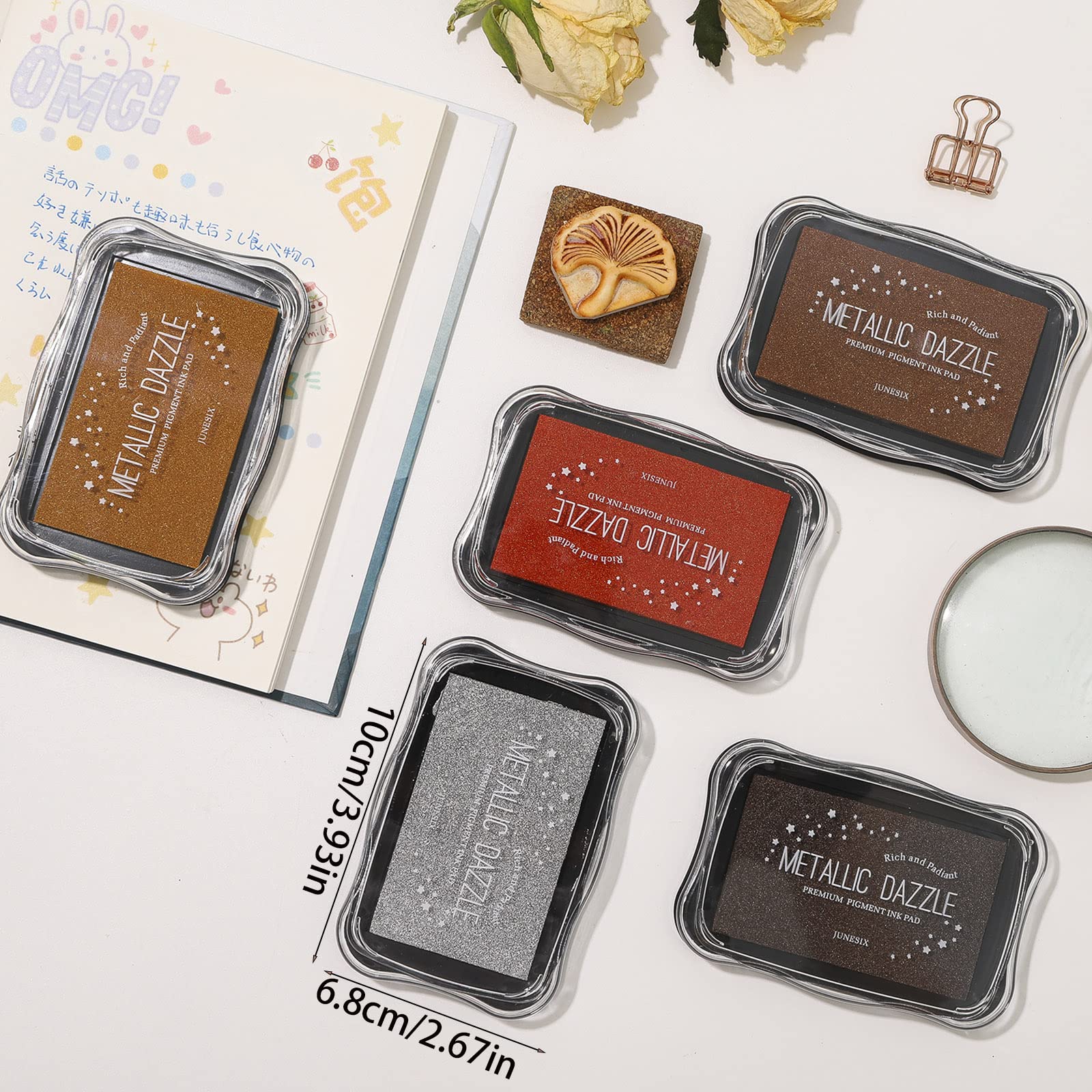 Metallic Ink Pads for Rubber Stamps - Washable & Reusable Craft Ink for DIY Projects, Wedding Cards, Scrapbooking, Wood & Paper Crafts - Silver Ink Pad for Embossing & Stamping - Perfect for Card Making, Gift Wrapping & Home Decor