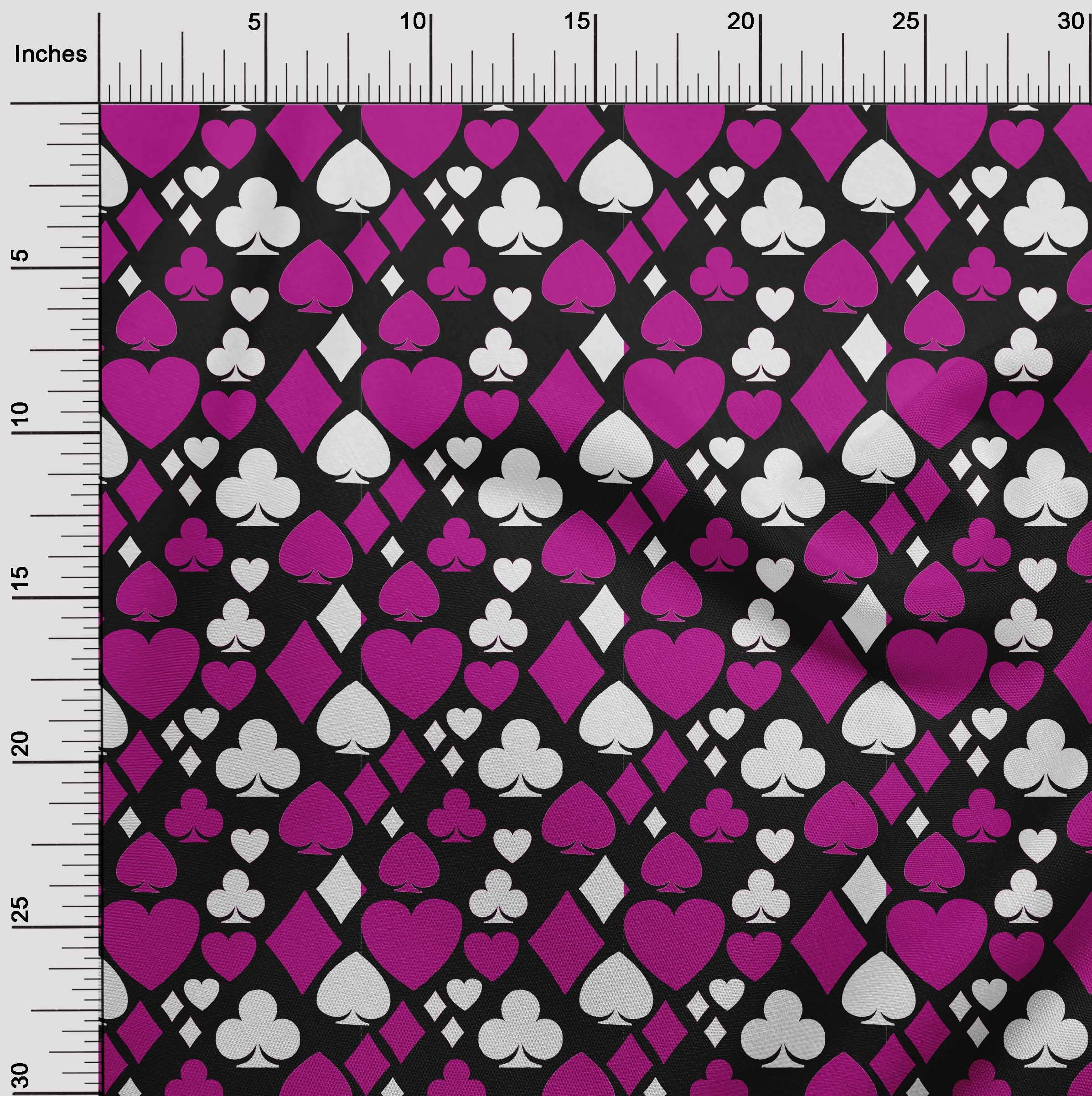 Premium Cotton Silk Fuschia Pink Poker Card Print Fabric by The Yard - 42 Inch Wide Material for Dresses, Blouses & DIY Fashion Projects | Perfect for Evening Wear, Costumes & Unique Apparel Designs