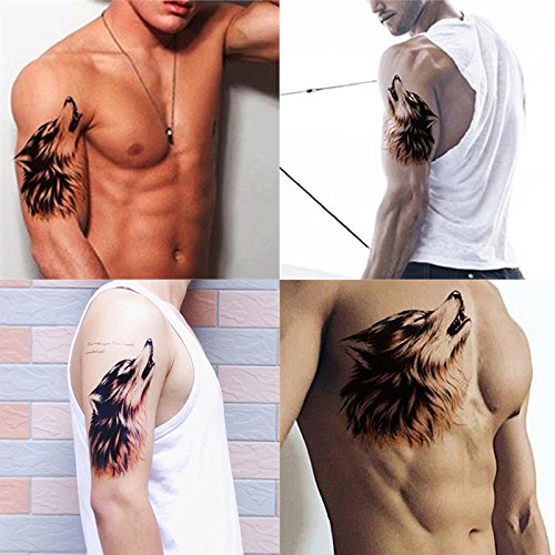 3D Big Wolf Face Temporary Tattoo Sticker for Women & Men - 21x15CM Realistic Fake Tattoo - Perfect for Halloween, Cosplay, Parties and Costume Events - 1PC