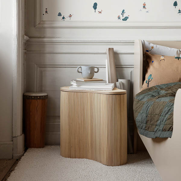 FERM LIVING Isola Storage Table - Natural Wood Side Table with Shelf for Living Room, Bedroom & Office Organization