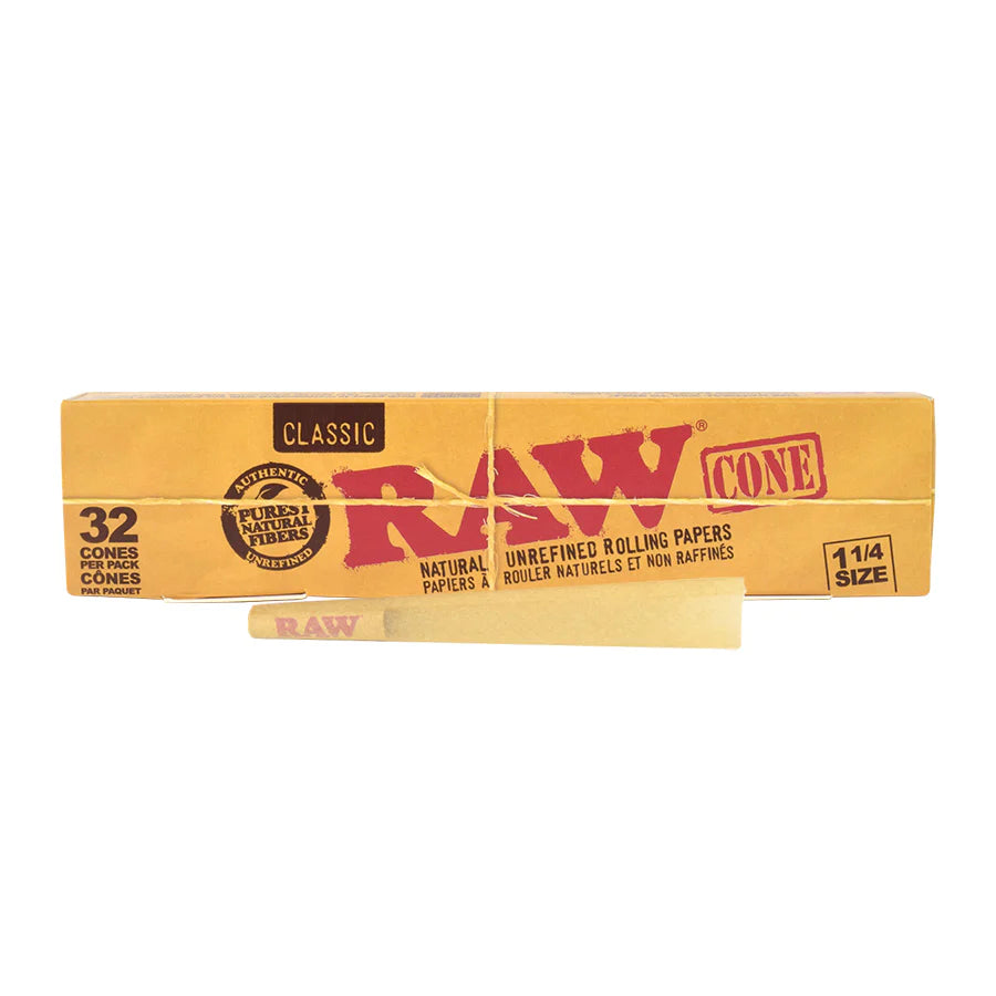 Organic RAW Pre-Rolled Cones 1¼ Size (32 Pack) - Perfect for Rolling Smooth, Slow-Burning Joints at Home or On-The-Go