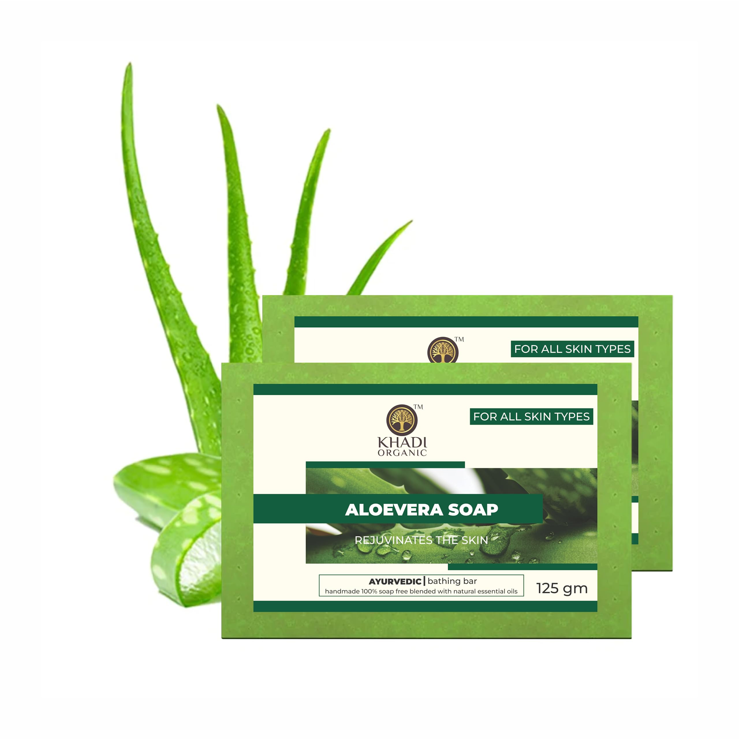 Organic Aloe Vera Soap for Face & Body - Khadi Natural Skin Care (125g, Pack of 2) | Gentle Cleansing for All Skin Types | Perfect for Sensitive, Dry & Acne-Prone Skin | Vegan & Cruelty-Free Soap for Daily Skincare Routine