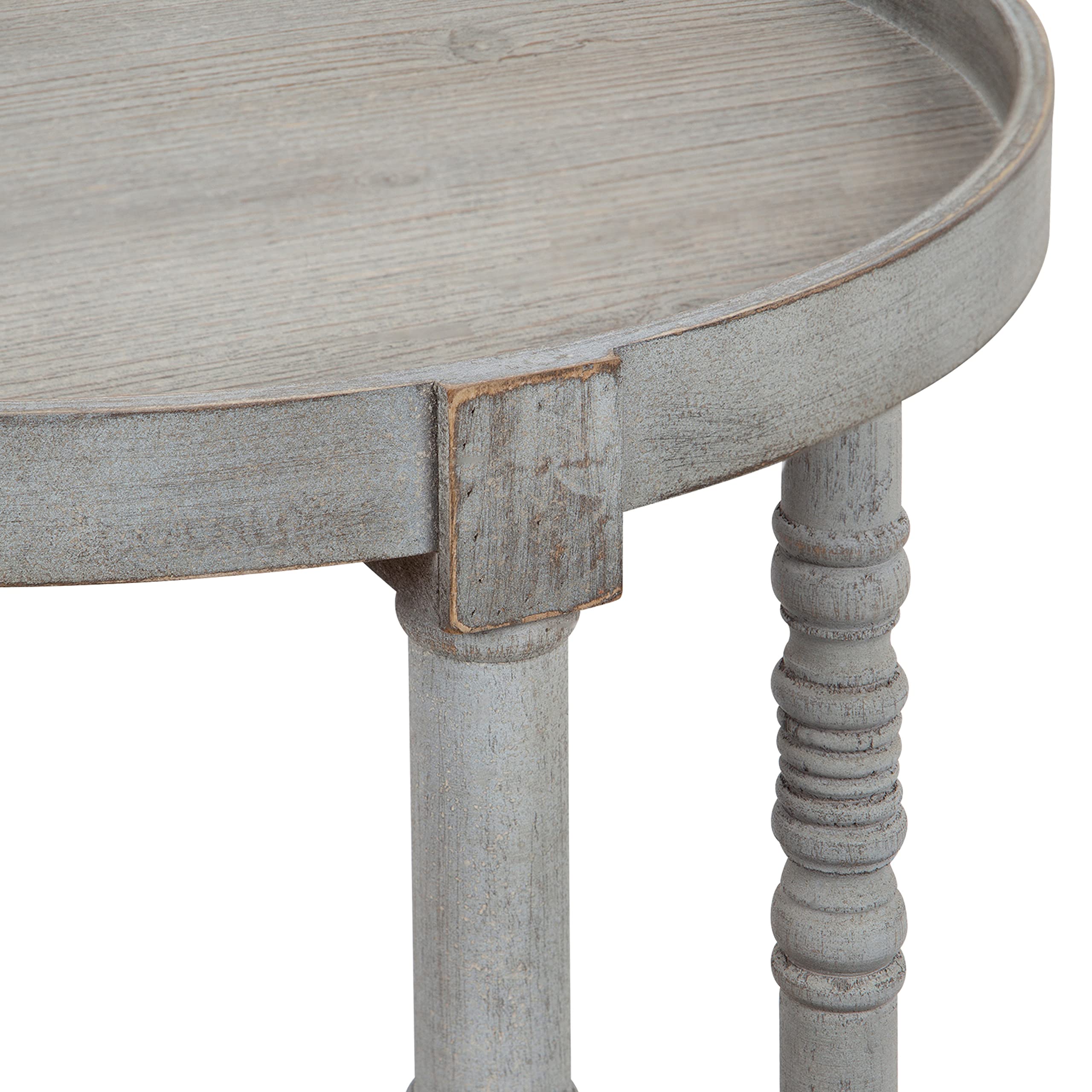Kate & Laurel Bellport Shabby Chic Round Side Table - Distressed Gray Accent Table with Turned Legs & Lower Shelf - Perfect for Living Room, Bedroom or as Plant Stand