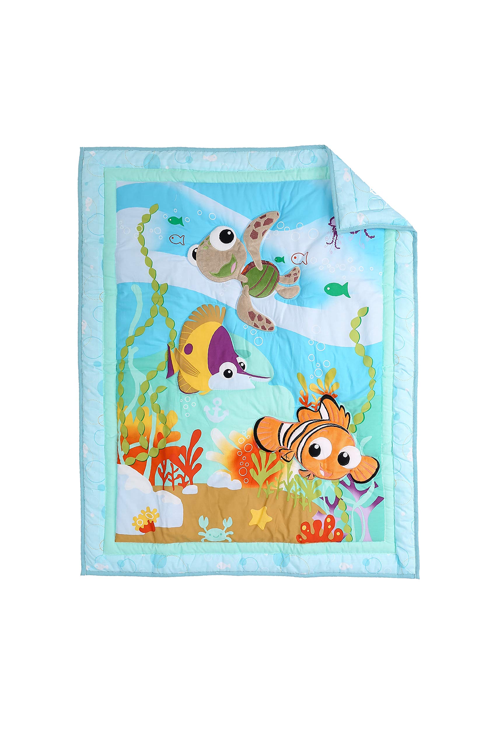 7-Piece Ocean Themed Baby Crib Bedding Set - Turtle & Clownfish Embroidery, Includes Quilt, Fitted Sheet, Skirt, Valance & 3 Wall Decor (Nursery, Baby Girl & Boy) | Perfect for Underwater-Themed Nursery Decor & Newborn Gifts