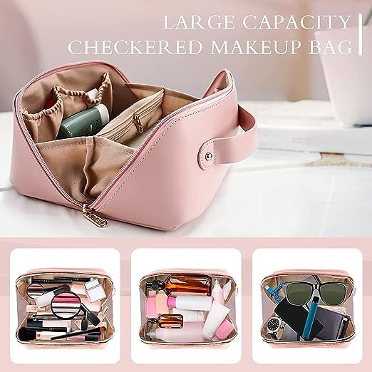 SPARK CART Large Capacity Waterproof Cosmetic Travel Bag for Women - Pink Makeup Organizer for Travel, Gym, and Daily Use - Perfect Makeup Pouch for Toiletries & Beauty Essentials