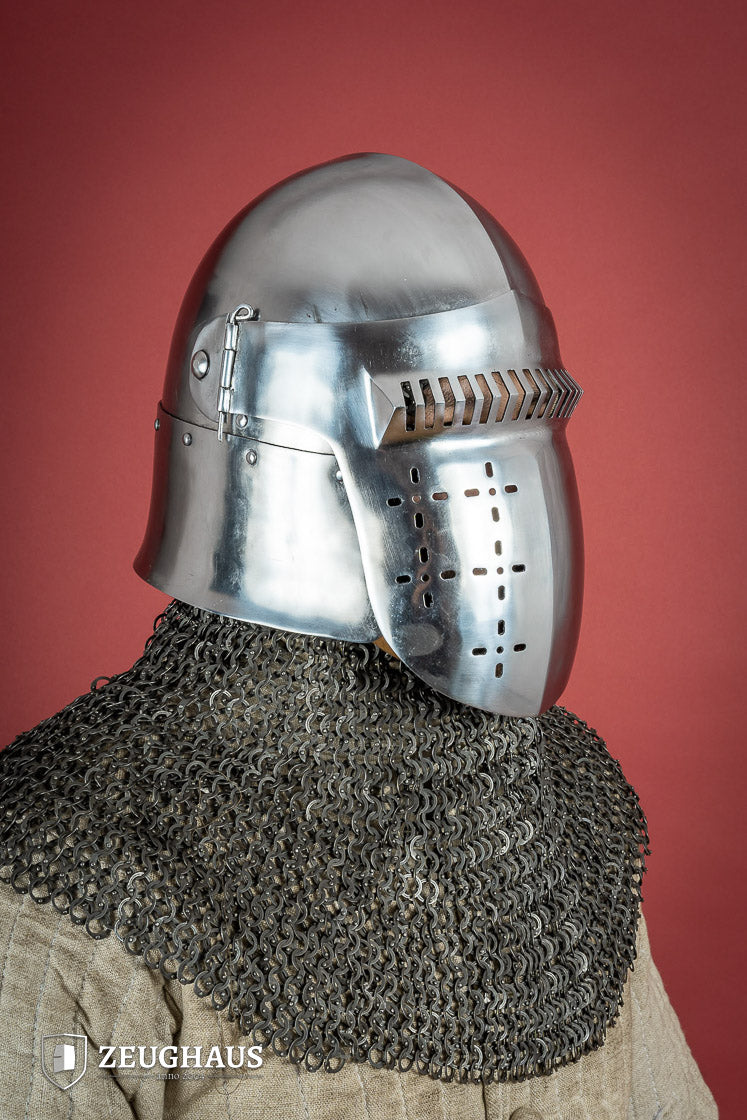 14th Century Bascinet Helmet - 2mm Polished Steel Medieval Armor for LARP, Cosplay & Historical Reenactment