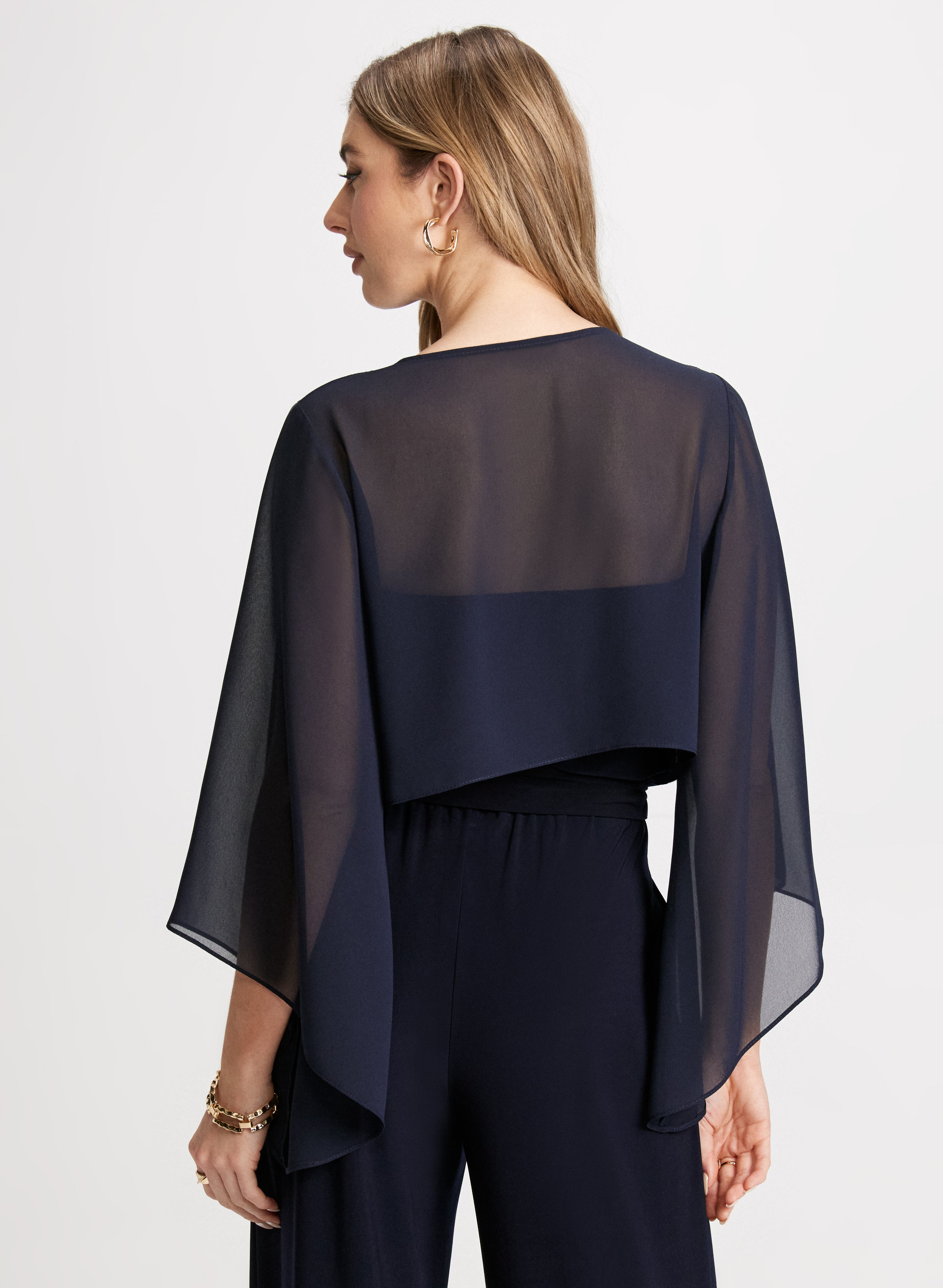 Elegant Flared Sleeve Chiffon Bolero Jacket for Women - Lightweight Cover-Up for Dresses, Weddings & Evening Parties