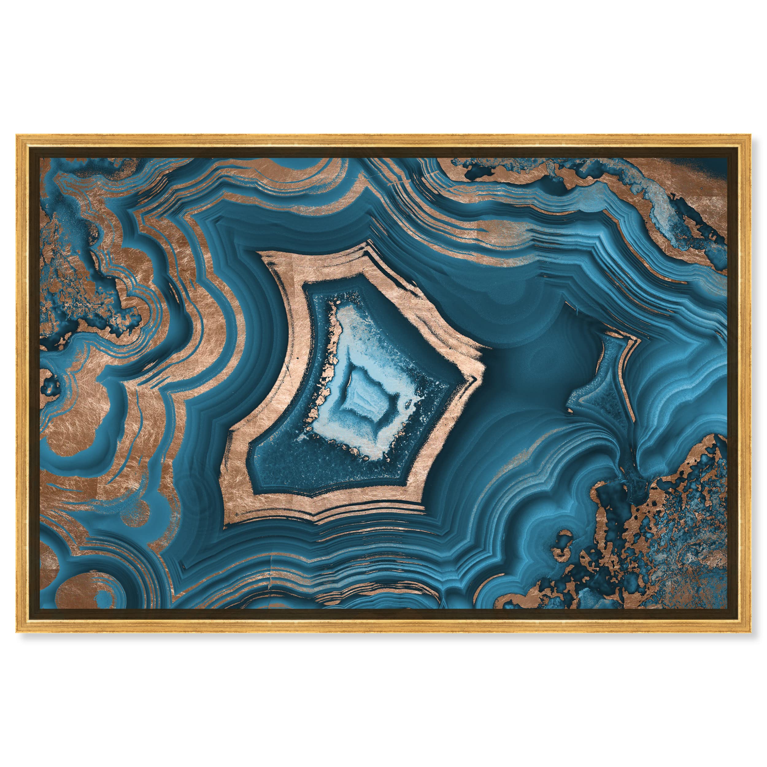 Oliver Gal Dreaming About You Geode Framed Abstract Wall Art - 36x24 Inches, Blue & Gold - Modern Home Decor for Living Room, Bedroom, Office