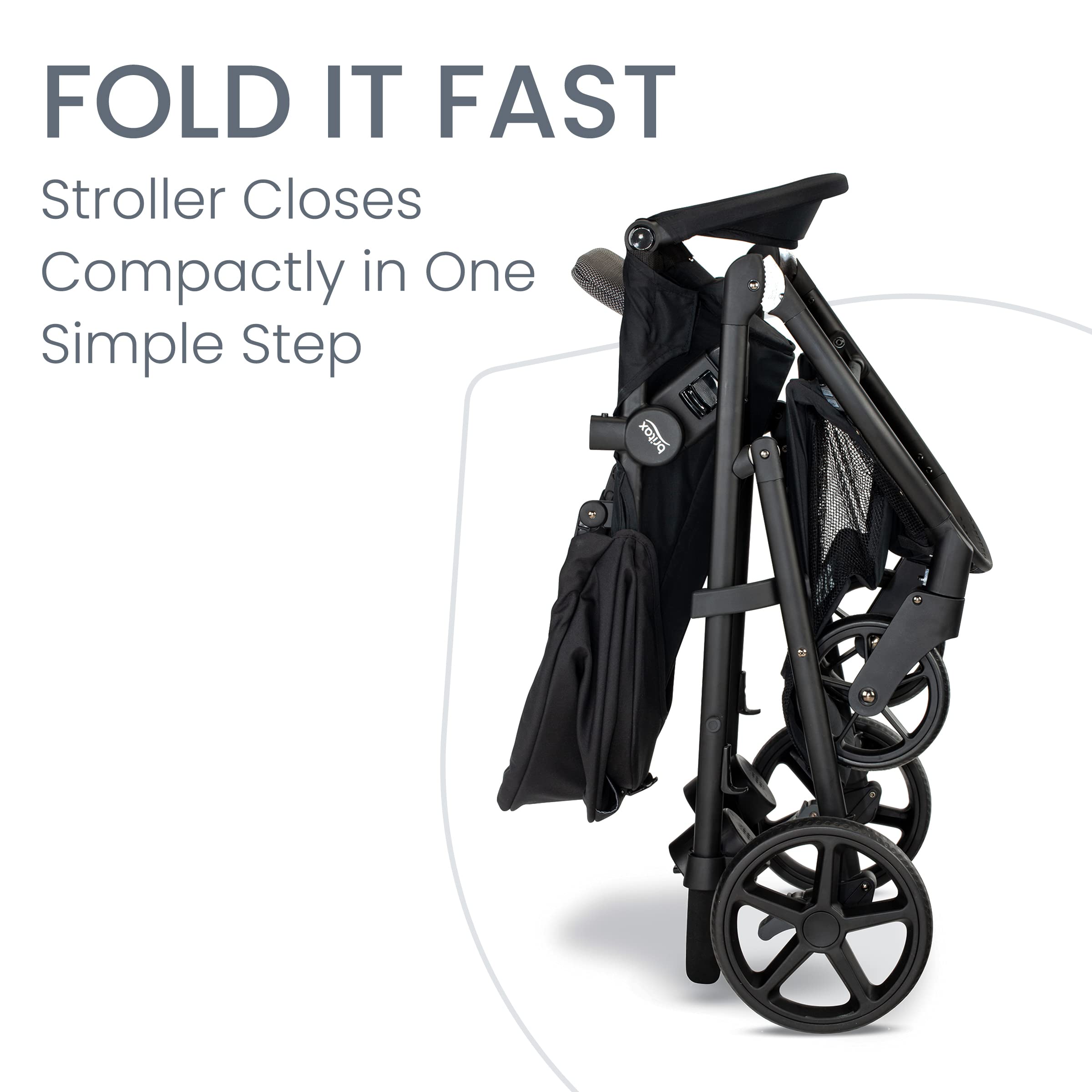 Britax Brook+ Modular Baby Stroller - Ultra-Lightweight Infant & Toddler Travel System with SafeWash Insert, 4 Recline Positions & One-Hand Fold - Graphite Onyx - Perfect for City Walks, Shopping & Air Travel