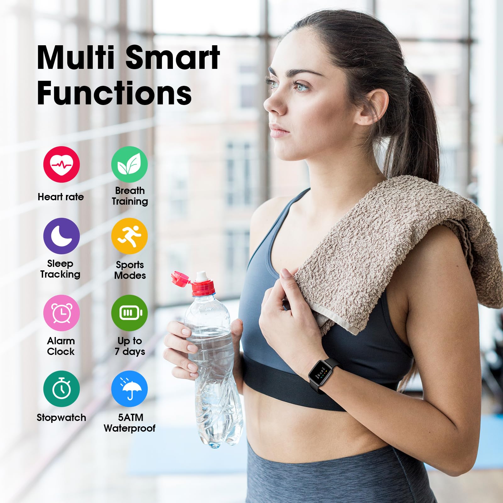 Fitness Tracker Watch with Heart Rate Monitor, Large Screen Activity Tracker - Pedometer, Sleep Monitor, Calorie & Step Counter, 5ATM Waterproof Smartwatch for Women & Men - Perfect for Running, Swimming & Daily Fitness Tracking