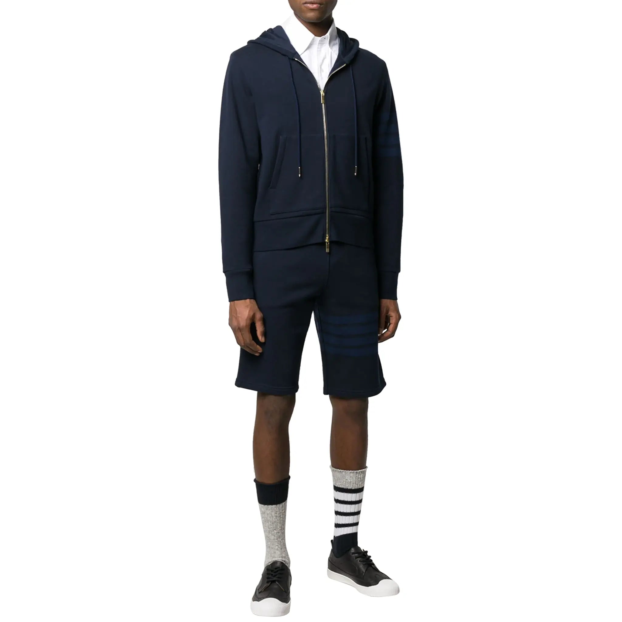Thom Browne Classic Loopback 4-Bar Tonal Full Zip Blue Hoodie for Men | Premium Cotton Blend Pullover | Perfect for Casual Wear, Street Style & Layering