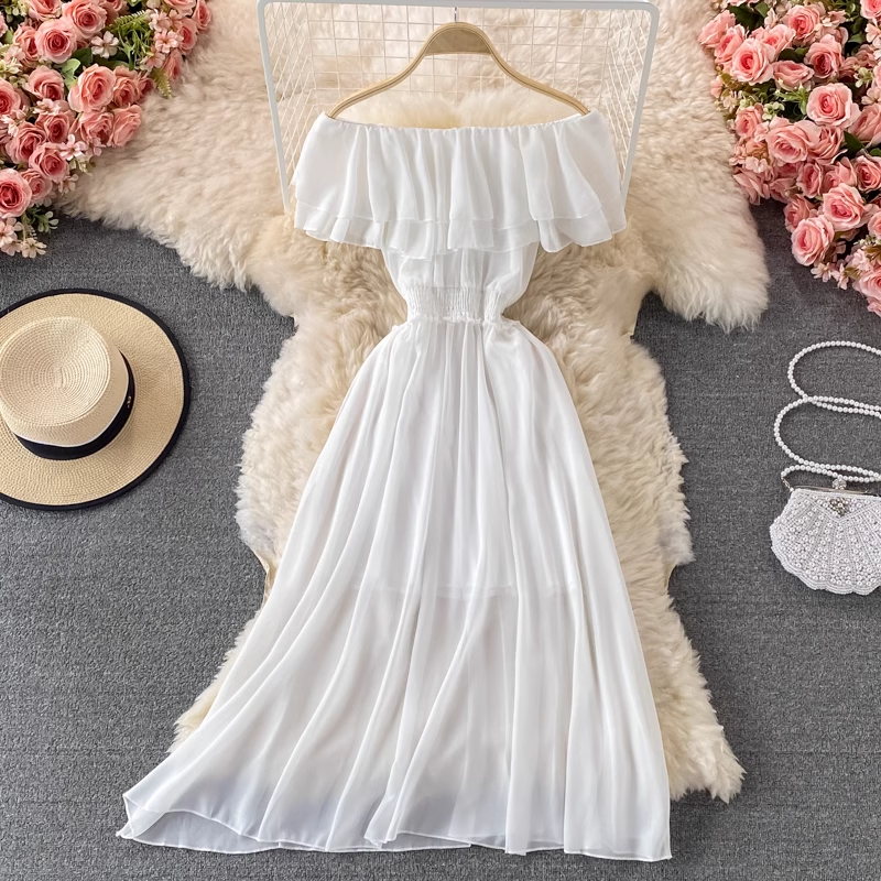 Sexy Off Shoulder Long Skirt with Ruffles - Flowy Chiffon Maxi Dress for Women | Perfect for Beach Vacations, Date Nights & Summer Parties