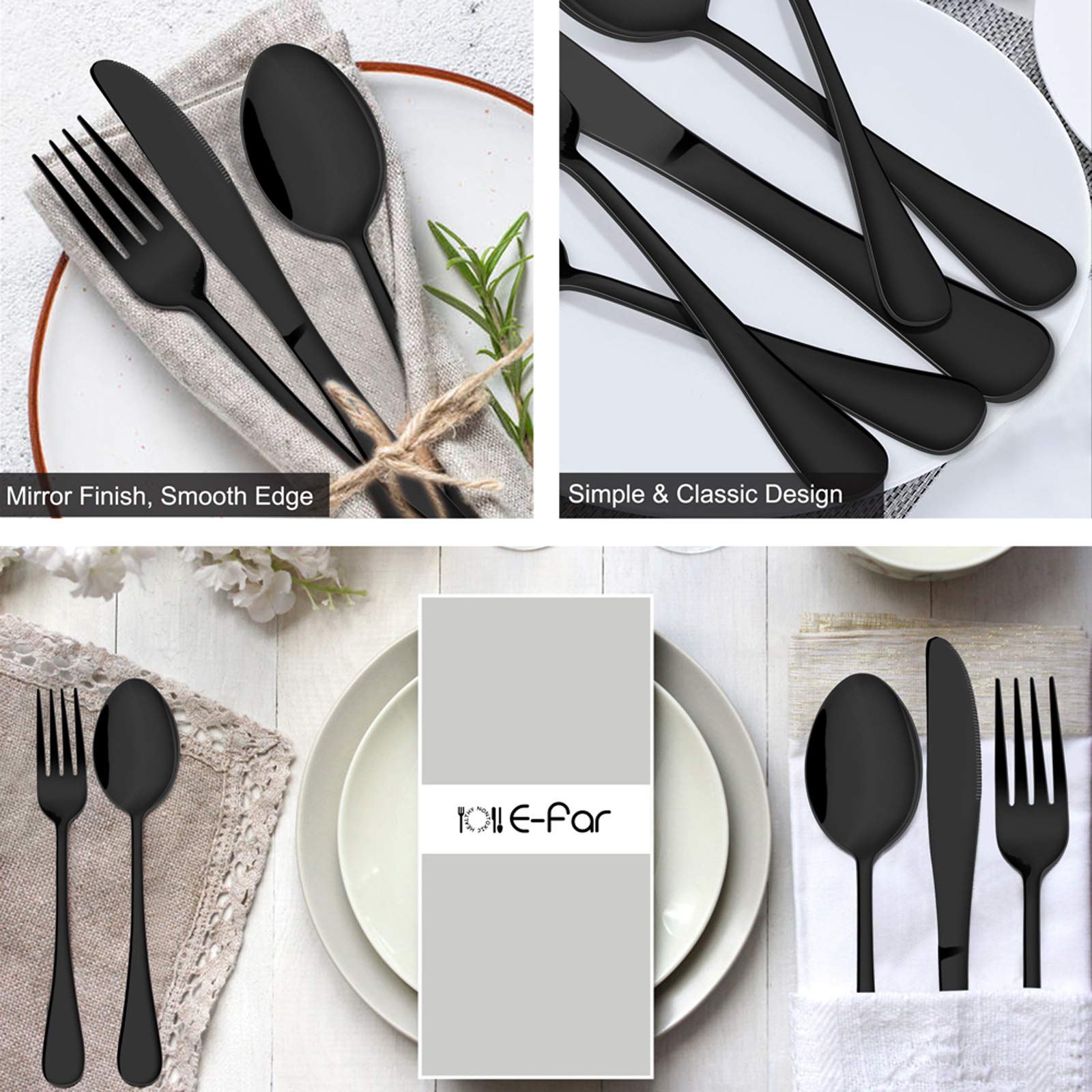 Premium 31-Piece Stainless Steel Flatware Set for 4 - Mirror Polish Silverware with Forks, Spoons, Knives & Steak Knives - Dishwasher Safe Cutlery Set with Utensil Organizer - Perfect for Dinner Parties, Restaurants & Home Dining (Black)