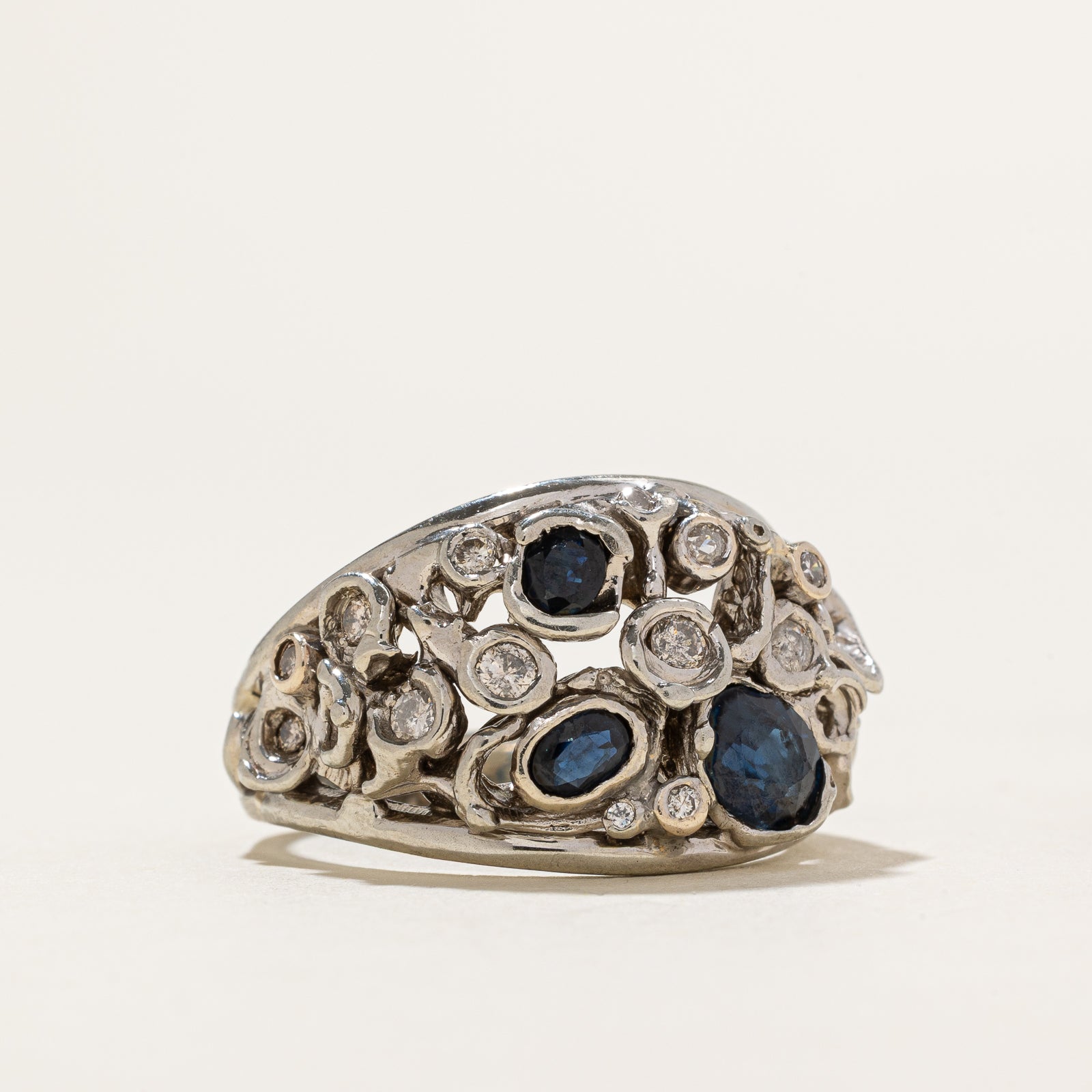 1.60ctw Sapphire & Diamond Cocktail Ring for Women | 0.31ctw Genuine Diamond Accents | Size 9.75 | Elegant Evening Party Jewelry Gift for Her | Perfect for Weddings, Anniversaries & Special Occasions