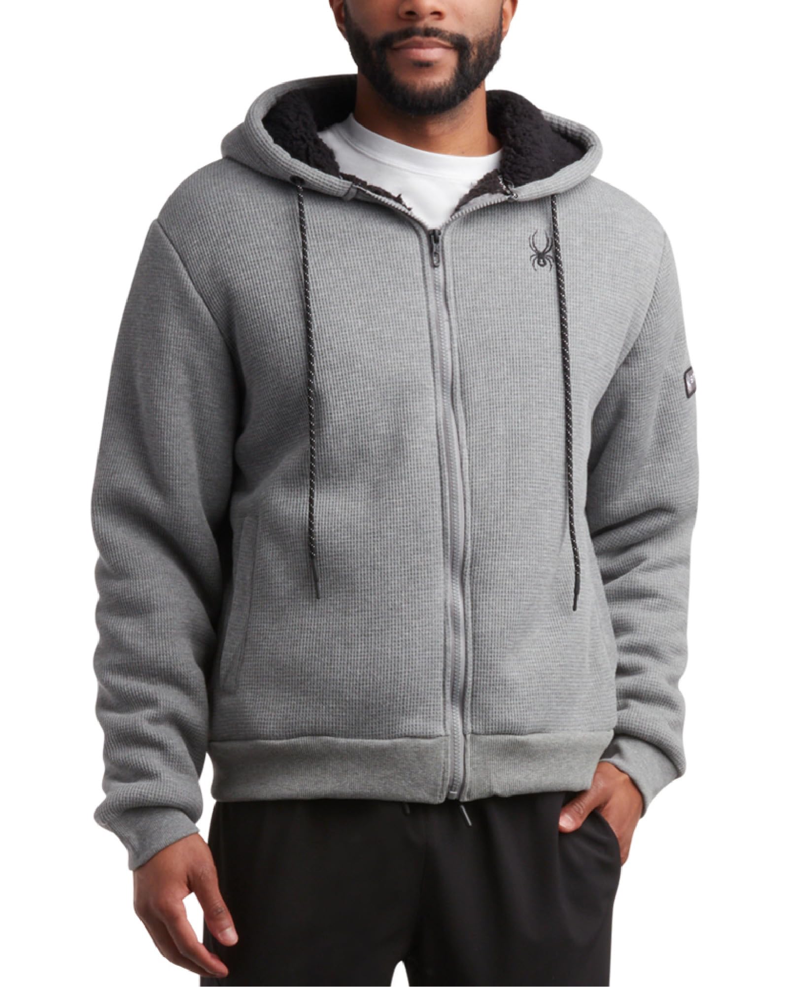 Spyder Men's Lightweight Full Zip Sherpa Lined Waffle Knit Hoodie Jacket - Cozy Fleece Lining, Comfortable Pullover (Sizes S-XXL) for Outdoor Activities, Casual Wear & Winter Layering