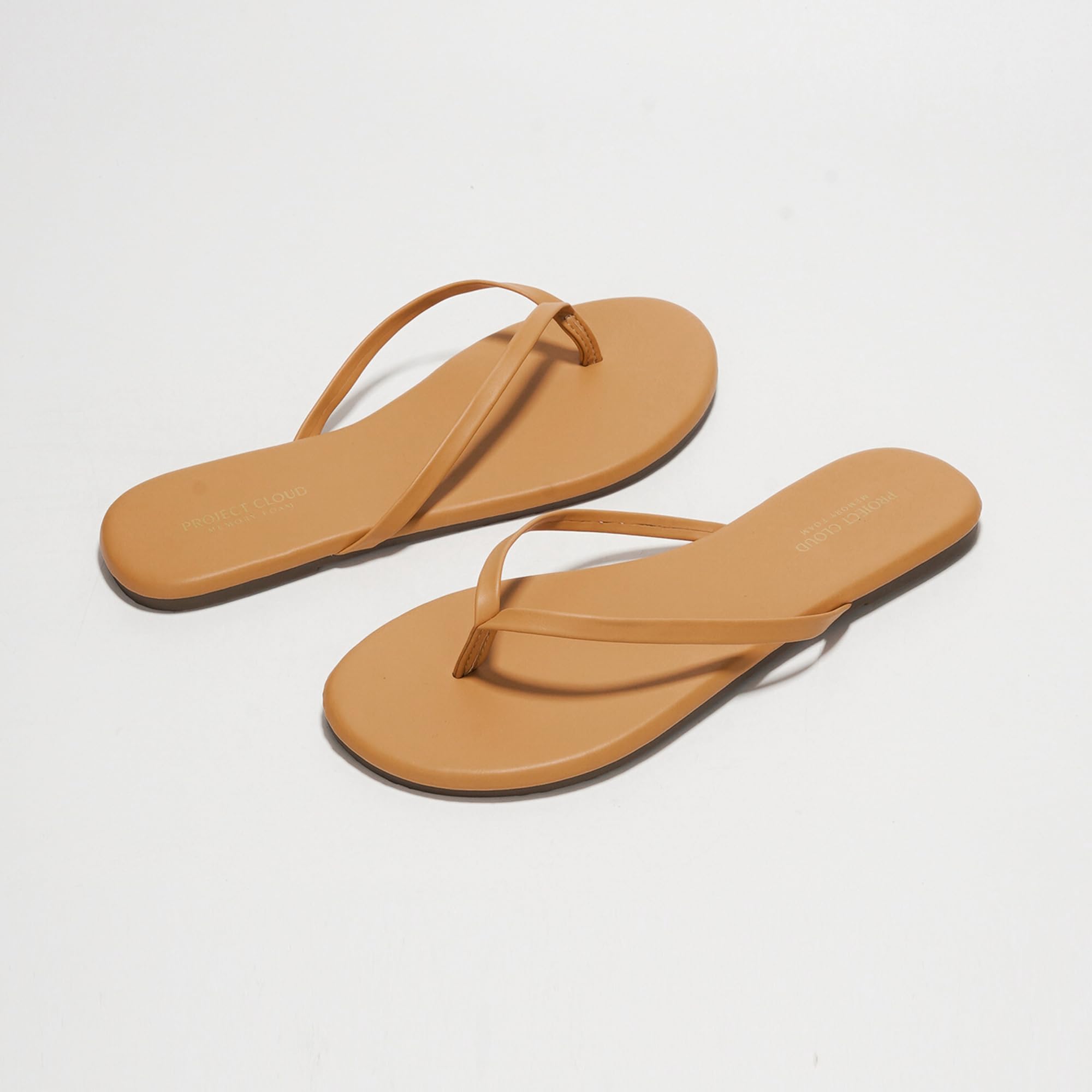 Women's Memory Foam Flip Flops - Vegan Leather Summer Sandals | Lightweight Comfortable Beach Slides for Women 2025 | Perfect for Poolside, Vacation & Casual Wear (Foundations)