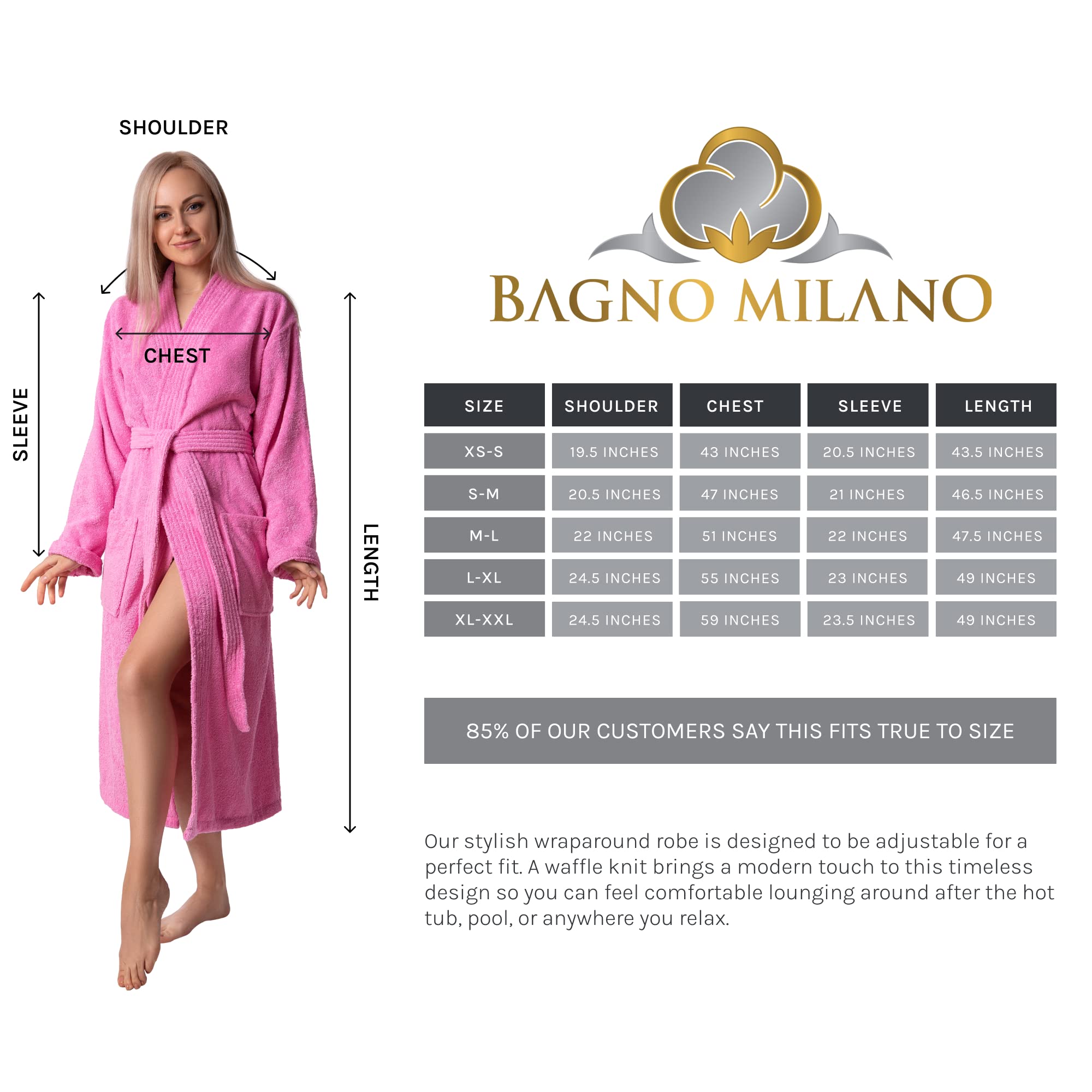 Bagno Milano Women's Waffle Robe - Soft Turkish Cotton Bathrobe for Spa, Lounge & Home Relaxation - Lightweight Kimono Style Robe for Women