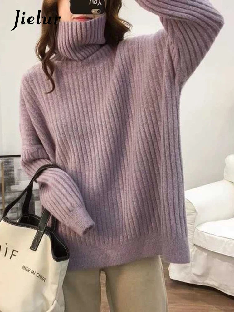 9 Color Women's Loose Knit Turtleneck Sweater - Long Sleeve Solid Pullover for Autumn & Winter | Casual Blue & Other Colors | Perfect for Office Wear, Weekend Outfits and Holiday Fashion
