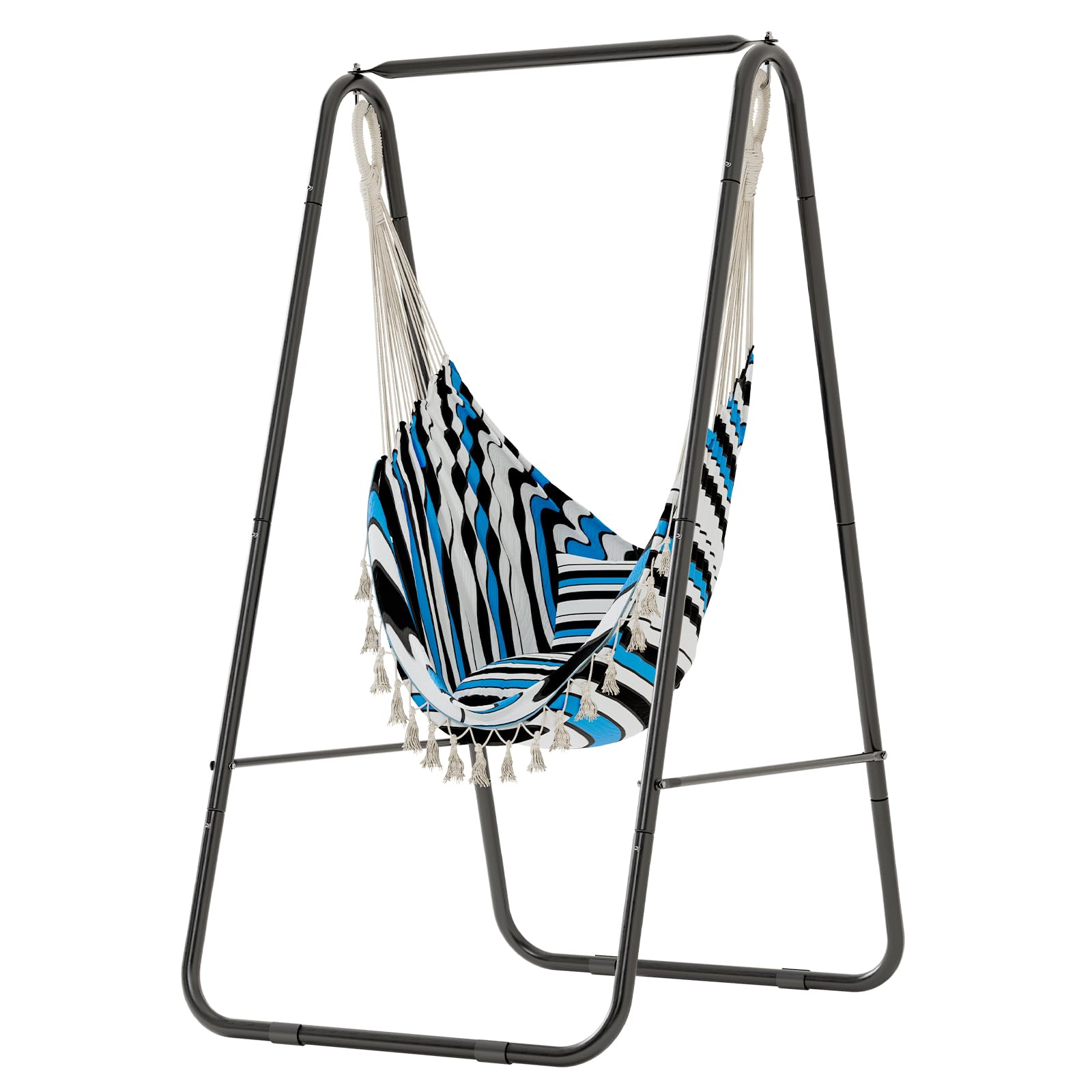 Heavy-Duty Steel Hammock Chair with Stand - 450lbs Weight Capacity, Indoor/Outdoor Hanging Swing Chair with 2 Hooks (Blue) - Perfect for Patio, Garden, Balcony & Relaxation