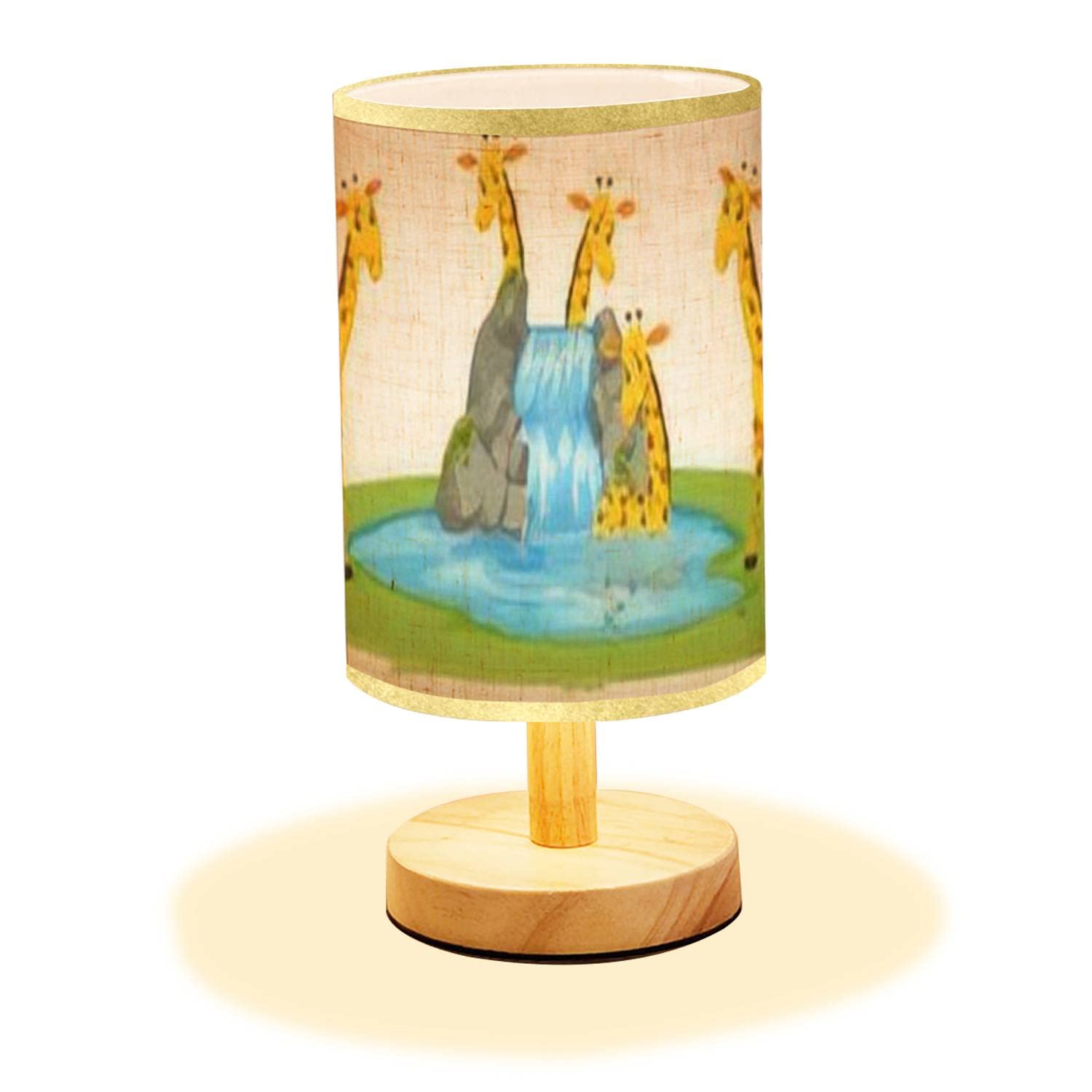 Minimalist White Wood Nightstand Lamp with Giraffe Waterfall Design & Flaxen Fabric Shade - Bedside Table Lamp for Bedroom, Living Room, Office | Perfect for Reading, Relaxing & Home Decor