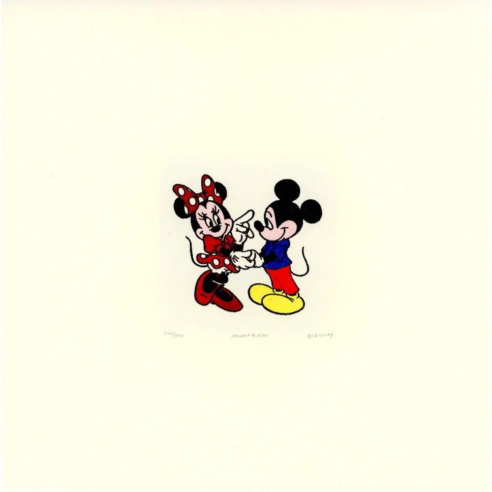 Hand Painted Mickey & Minnie Mouse Cartoon Etching Art - Limited Edition D/500 - Romantic Disney Collectible for Home Decor & Gift Giving
