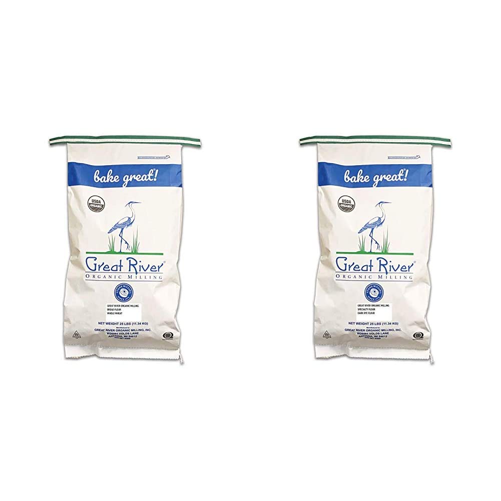 Organic Whole Wheat Bread Flour & Dark Rye Flour - Stone Ground, Non-GMO, 25-Pounds (Pack of 1) by Great River Organic Milling - Perfect for Homemade Bread, Artisan Baking & Healthy Recipes
