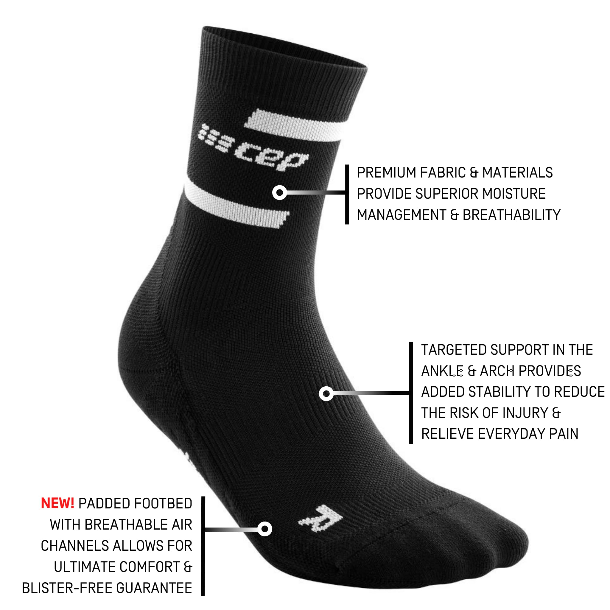 CEP Men's Performance Running Socks 4.0 - Mid Cut Athletic Crew Socks for Marathon, Training & Workout - Moisture Wicking & Arch Support