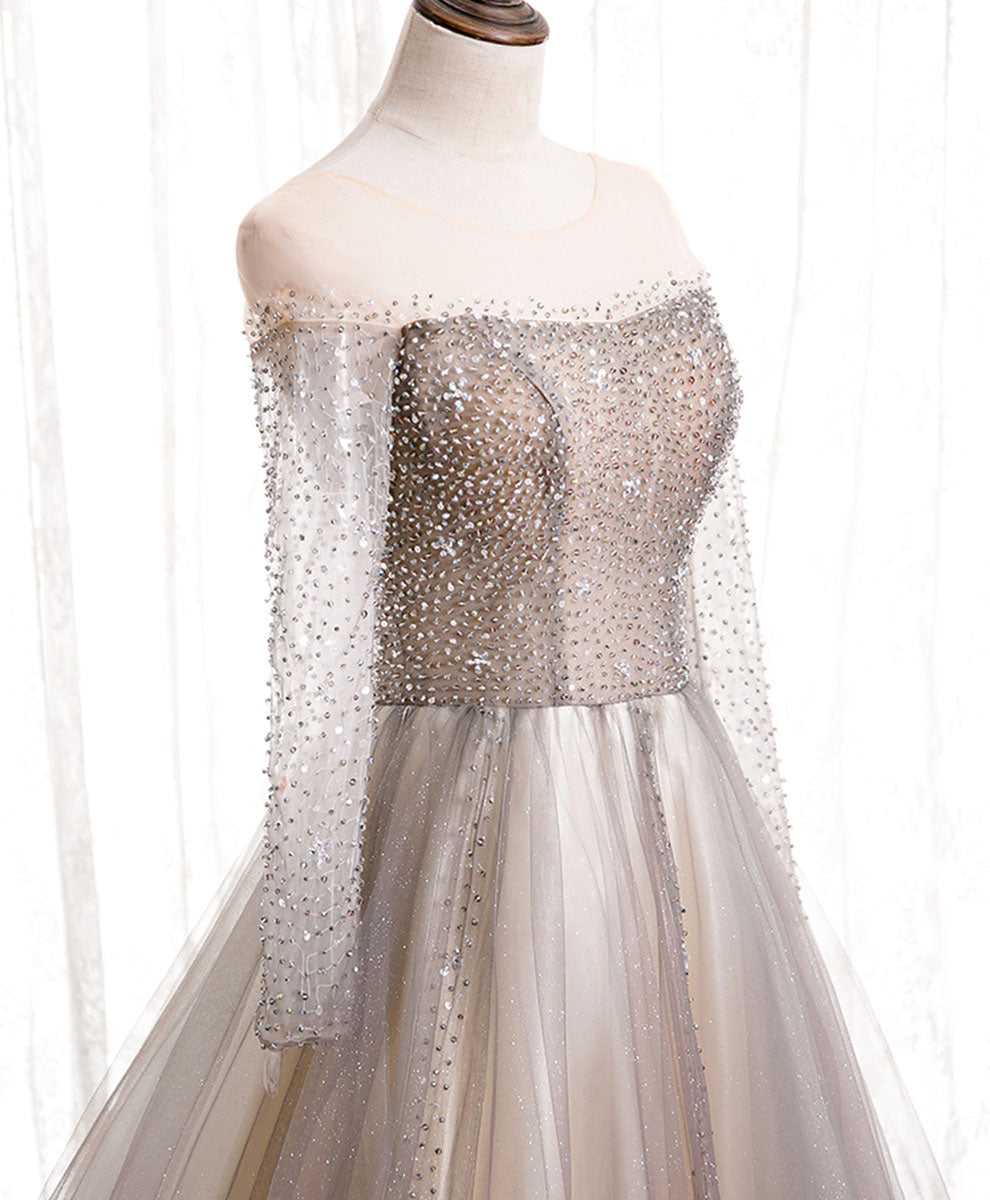 Elegant Light Champagne Long Prom Dress - A-Line Sequin Formal Evening Gown for Homecoming, Wedding & Special Occasions