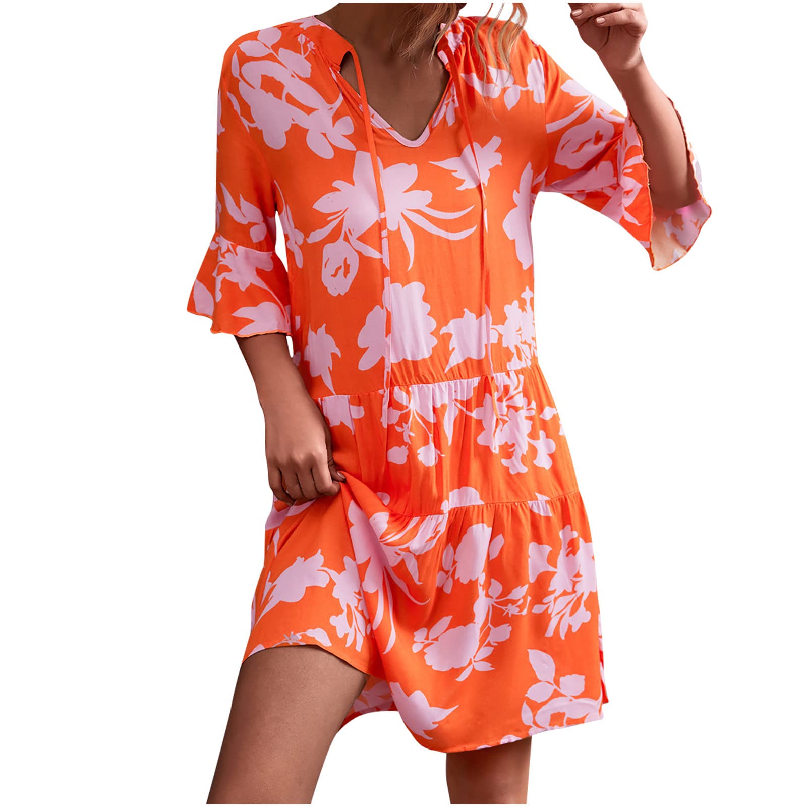 Women's Summer Floral Print V-Neck Half Sleeve Bandage Dress - Perfect for Beach Vacations, Date Nights & Summer Parties