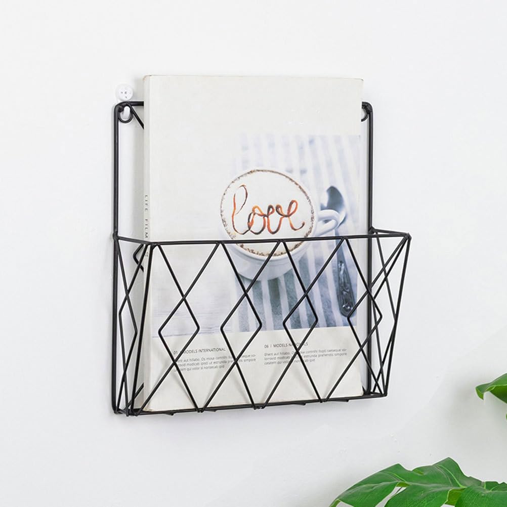 PRETYZOOM Wall Mounted Magazine Holder - Metal Wall Hanging File Folder Rack & Book Shelf Organizer - Space Saving Storage Bin for Home Office (25x3x26cm) - Perfect for Living Room, Bedroom, Study & Workspace Organization