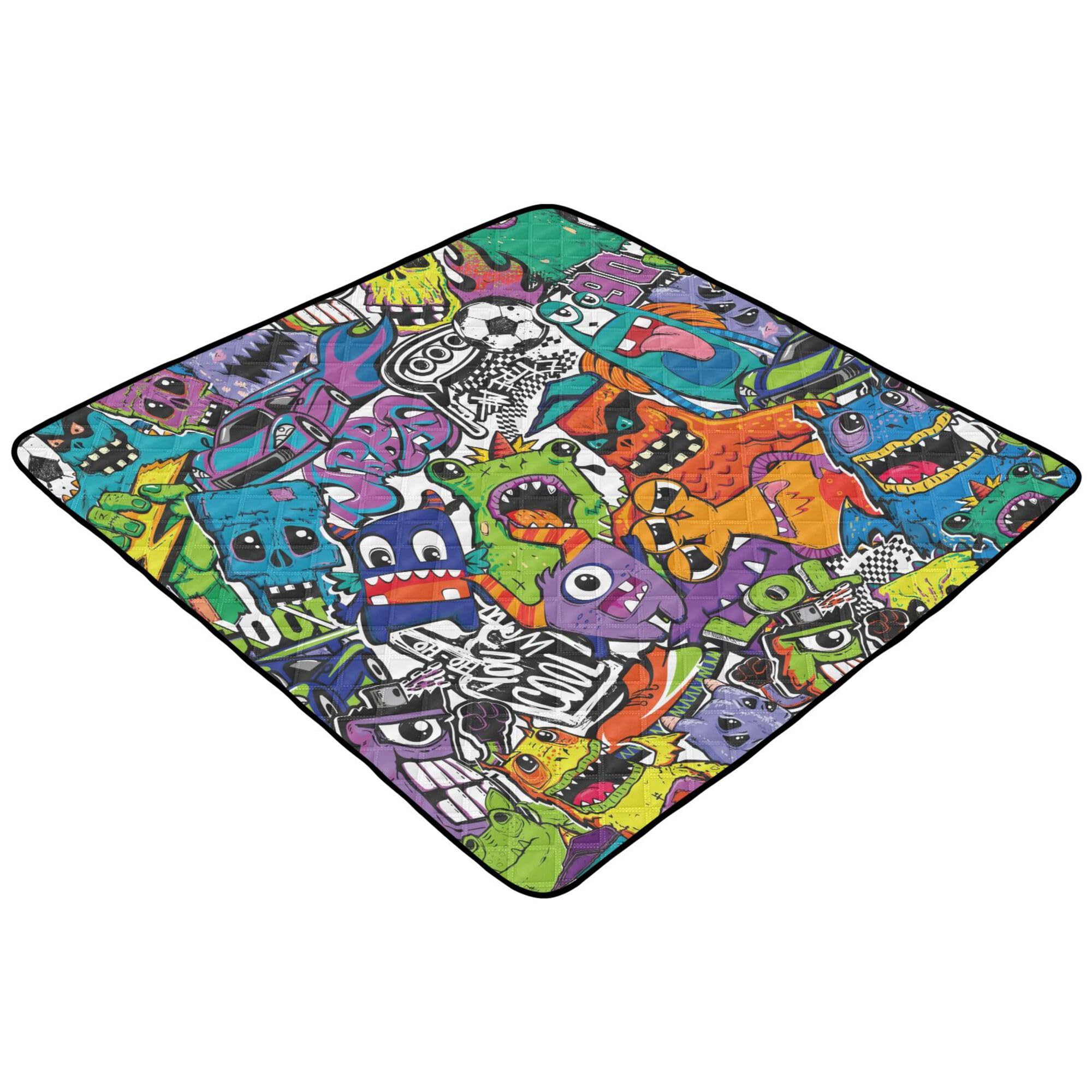Large 50'' x 50'' Waterproof Baby Play Mat with Funny Monster Design - Non-Slip Crawling Mat for Infants & Toddlers - Indoor/Outdoor Use for Playtime, Tummy Time & Nursery Floor Protection
