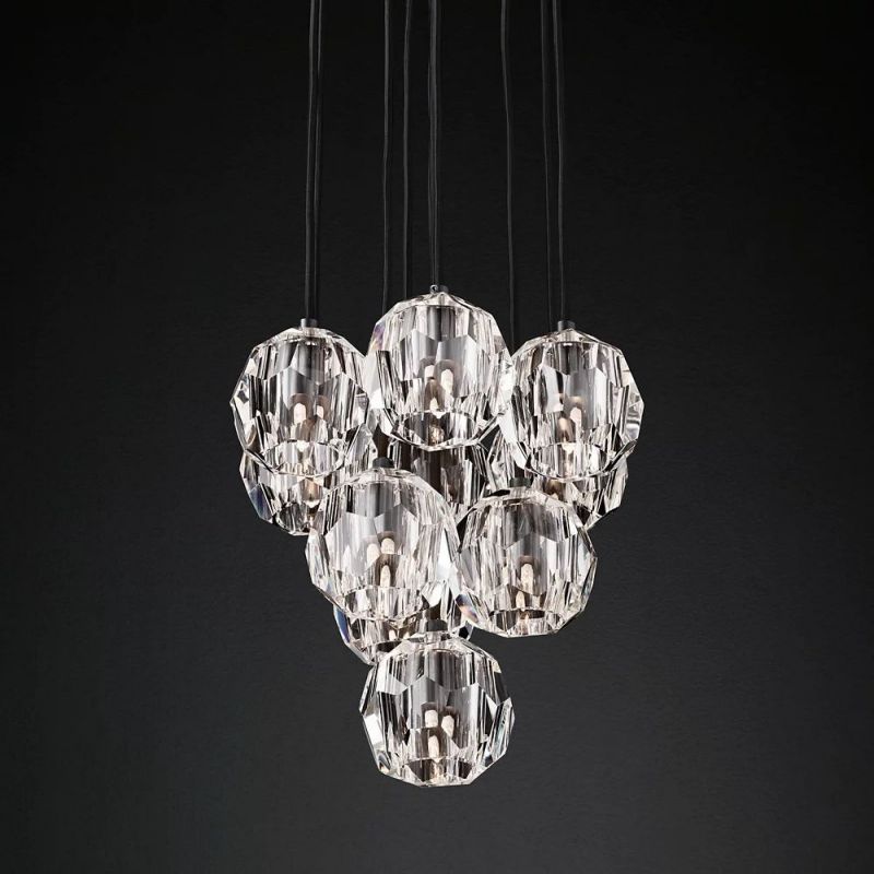 Crystal Ball Cluster Round Chandelier - 14 Inch Modern Ceiling Light Fixture for Dining Room, Bedroom, Living Room & Foyer Decor